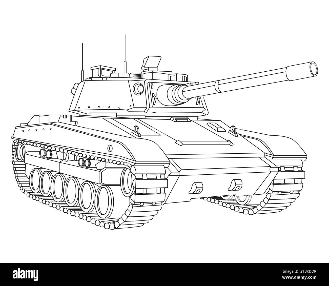 Main battle tank Coloring Page. Armored fighting vehicle. Special military transport. Detailed