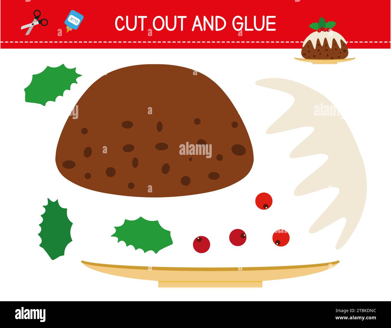 Christmas activity. Cut and glue educational game for kids. Cute