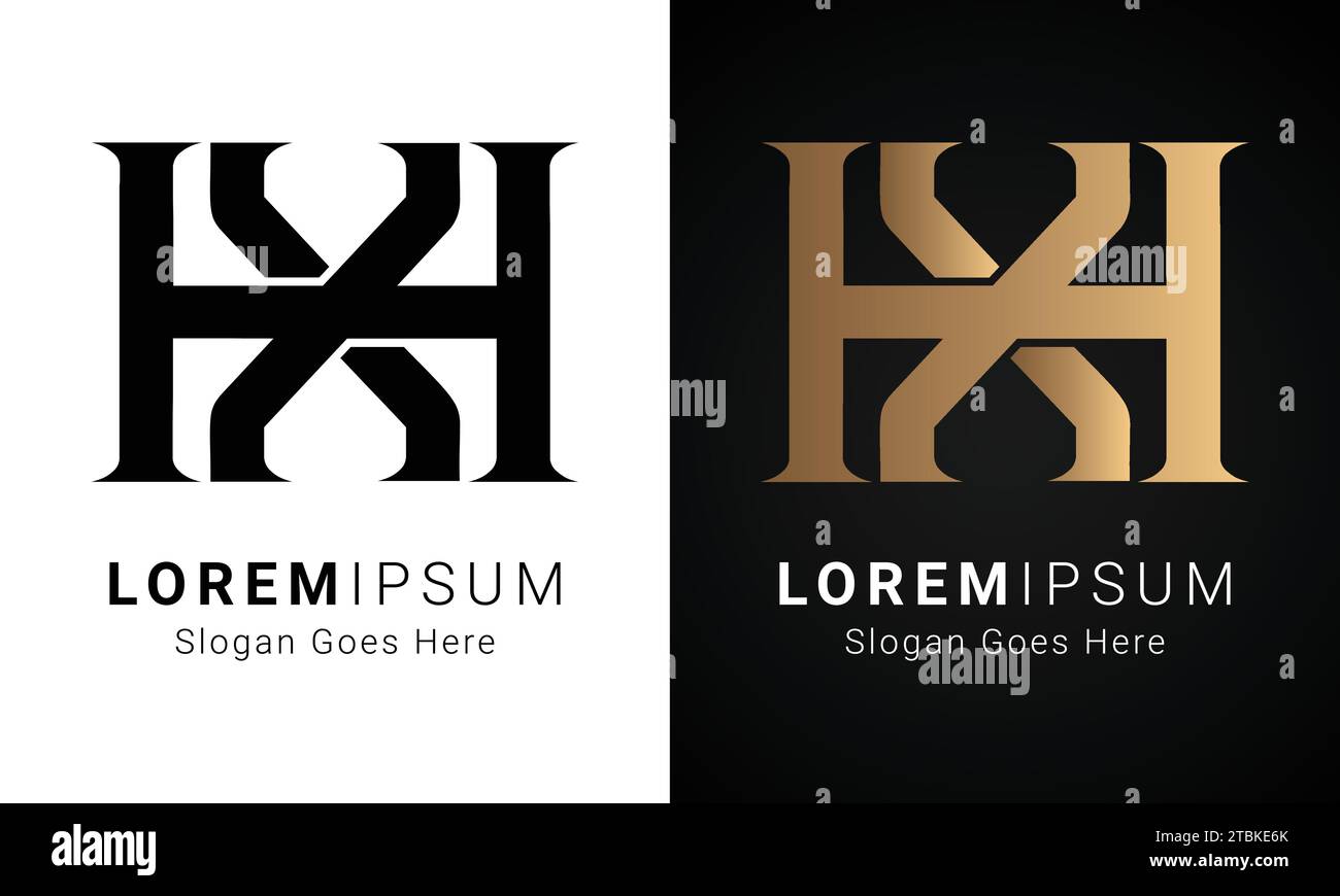 Luxury Initial XH or HX Monogram Text Letter Logo Design Stock Vector