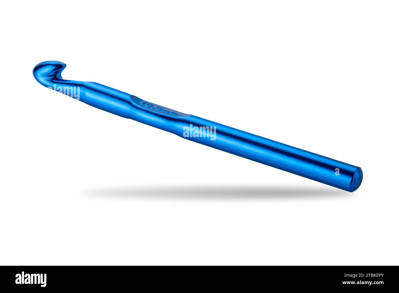 knitting weaving crochet hook 10 mm blue color isolated on white with clipping path included Stock Photo