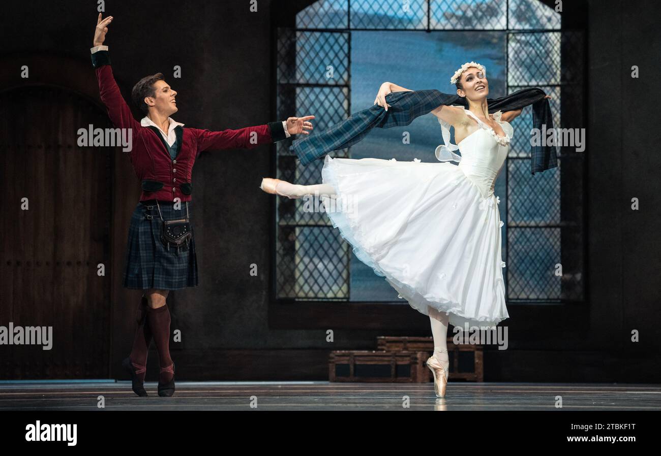 Dancers from the National Dance Company perform during the presentation of the show La Sylphide at the Teatro de la Zarzuela in Madrid. December 7, 20 Stock Photo