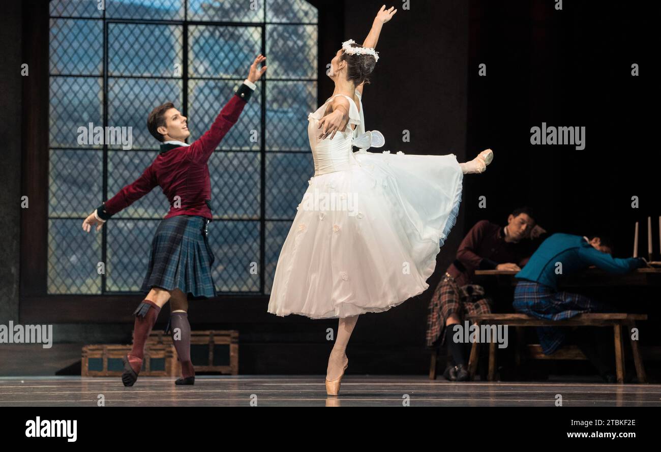 Dancers from the National Dance Company perform during the presentation of the show La Sylphide at the Teatro de la Zarzuela in Madrid. December 7, 20 Stock Photo