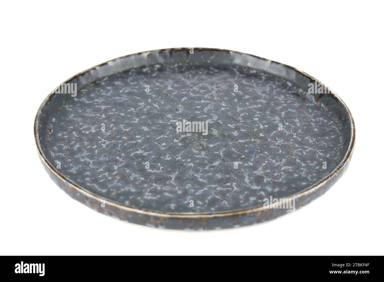 Ancient style gray empty plate isolated on white background. Stock Photo