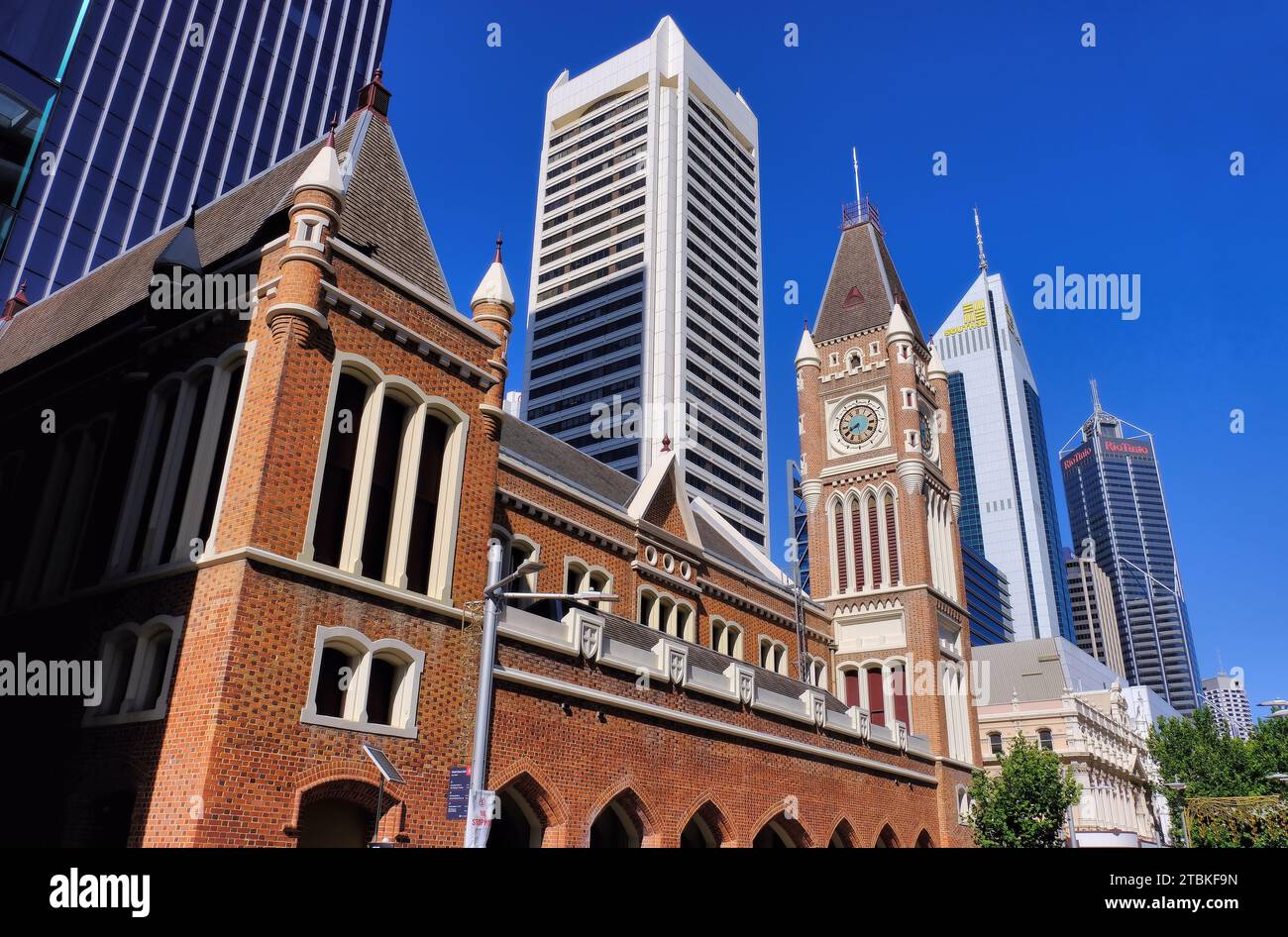 Perth Historic Perth Town Hall and clock tower with backdrop of modern