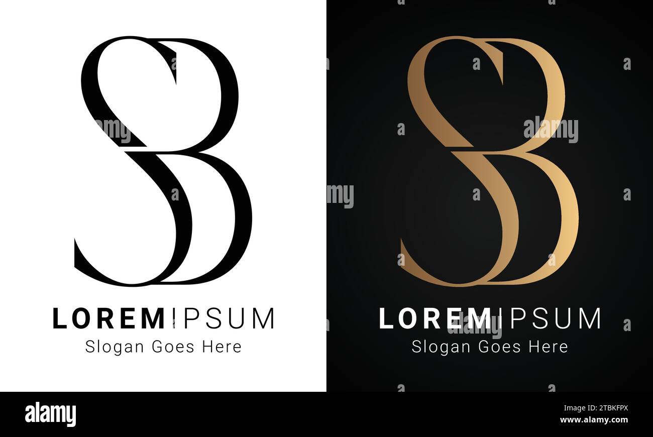 Luxury Initial SB or BS Monogram Text Letter Logo Design Stock Vector