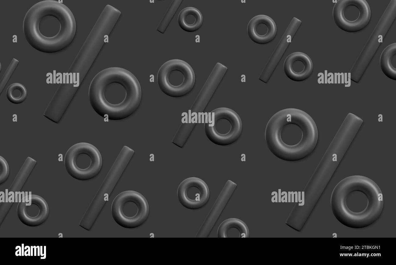 Black sale banner with 3d realistic percent symbol of random size