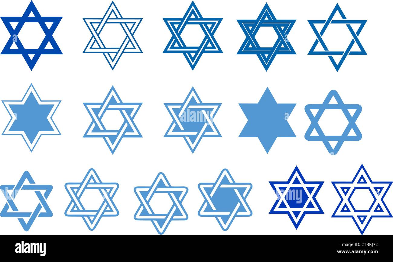 Star of David set icon illustration on white background. Jewish symbol. Hannukah clipart Stock Vector