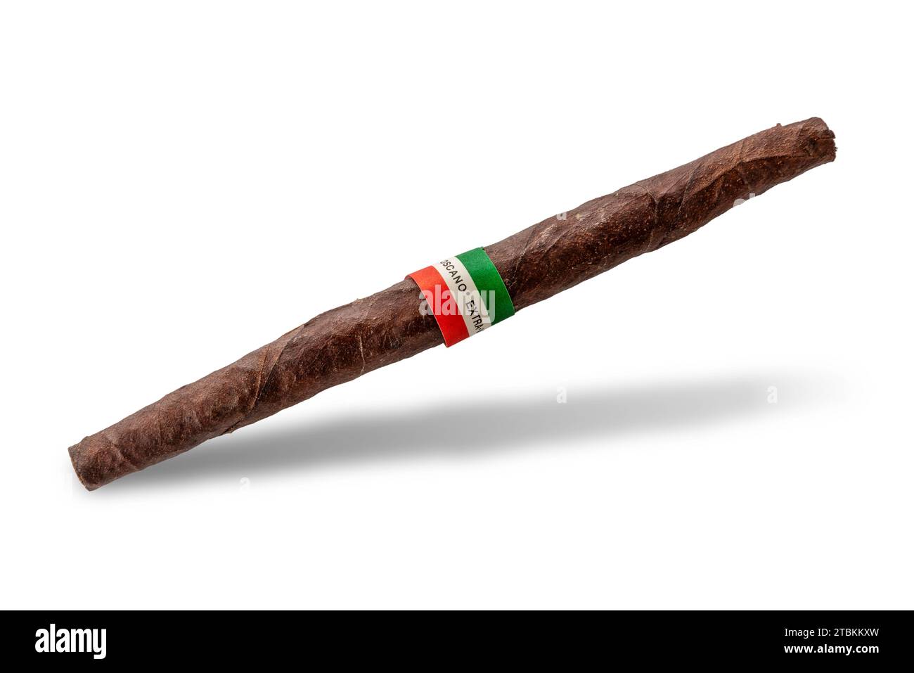 Italy - december 01, 2023: Toscano cigar Extra Vecchio with Italian tricolor wrapper. Toscano Extra Vecchio is an Italian cigar made with Kentucky tob Stock Photo