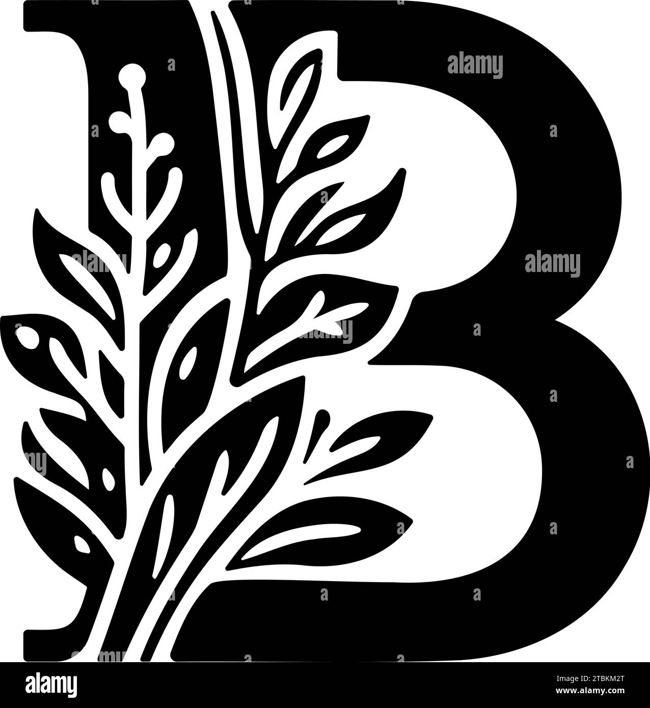 B letter monogram logo with botanical ornaments. Vector illustration Stock Vector