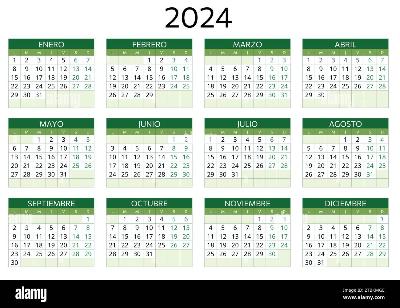 2024 spanish calendar. Printable vector template illustration in Spain