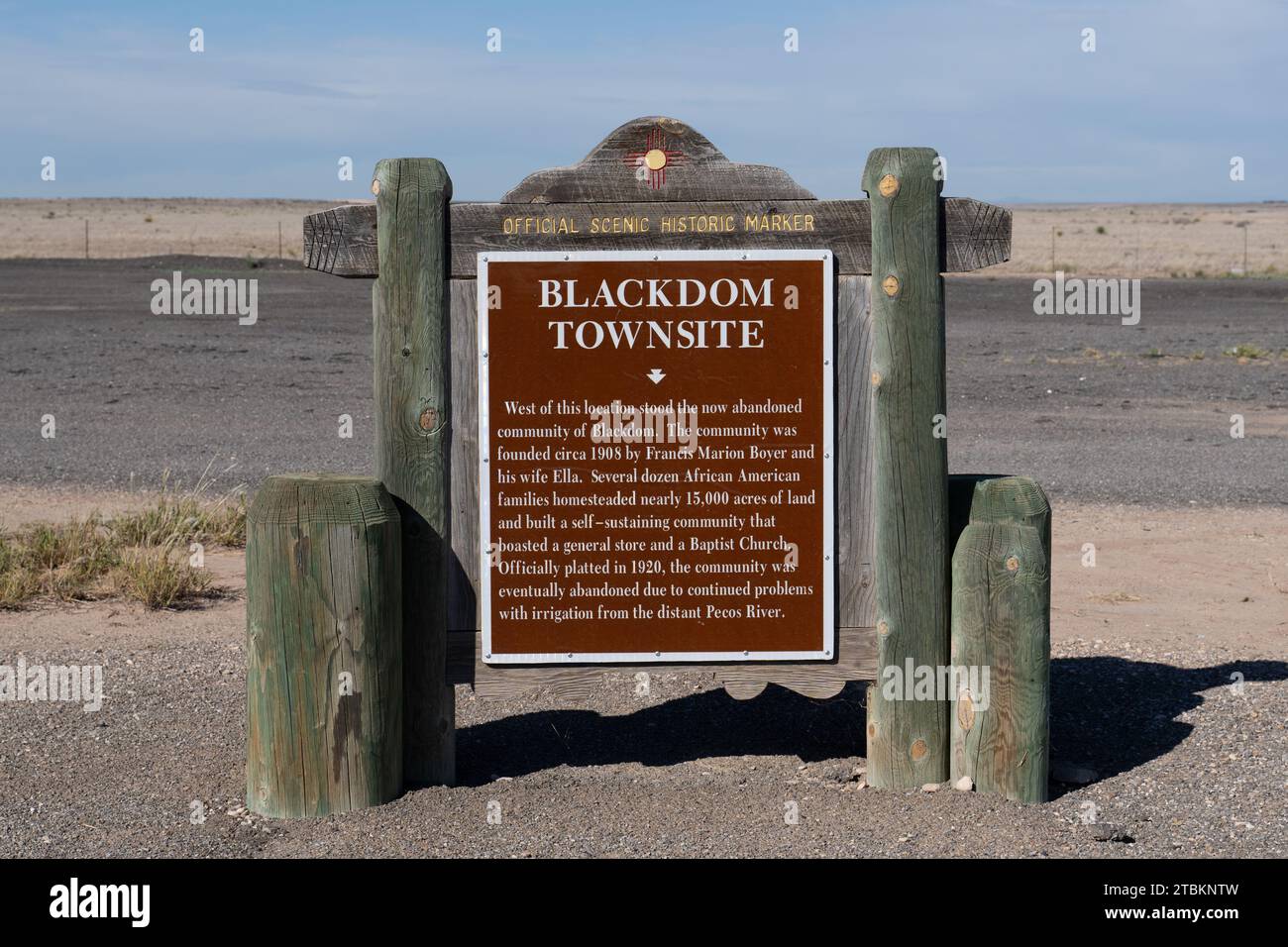 Hagerman, New Mexico - Oct. 10, 2023: Blackdom historic marker on US285. Blackdom was a community of African American homesteaders. Stock Photo