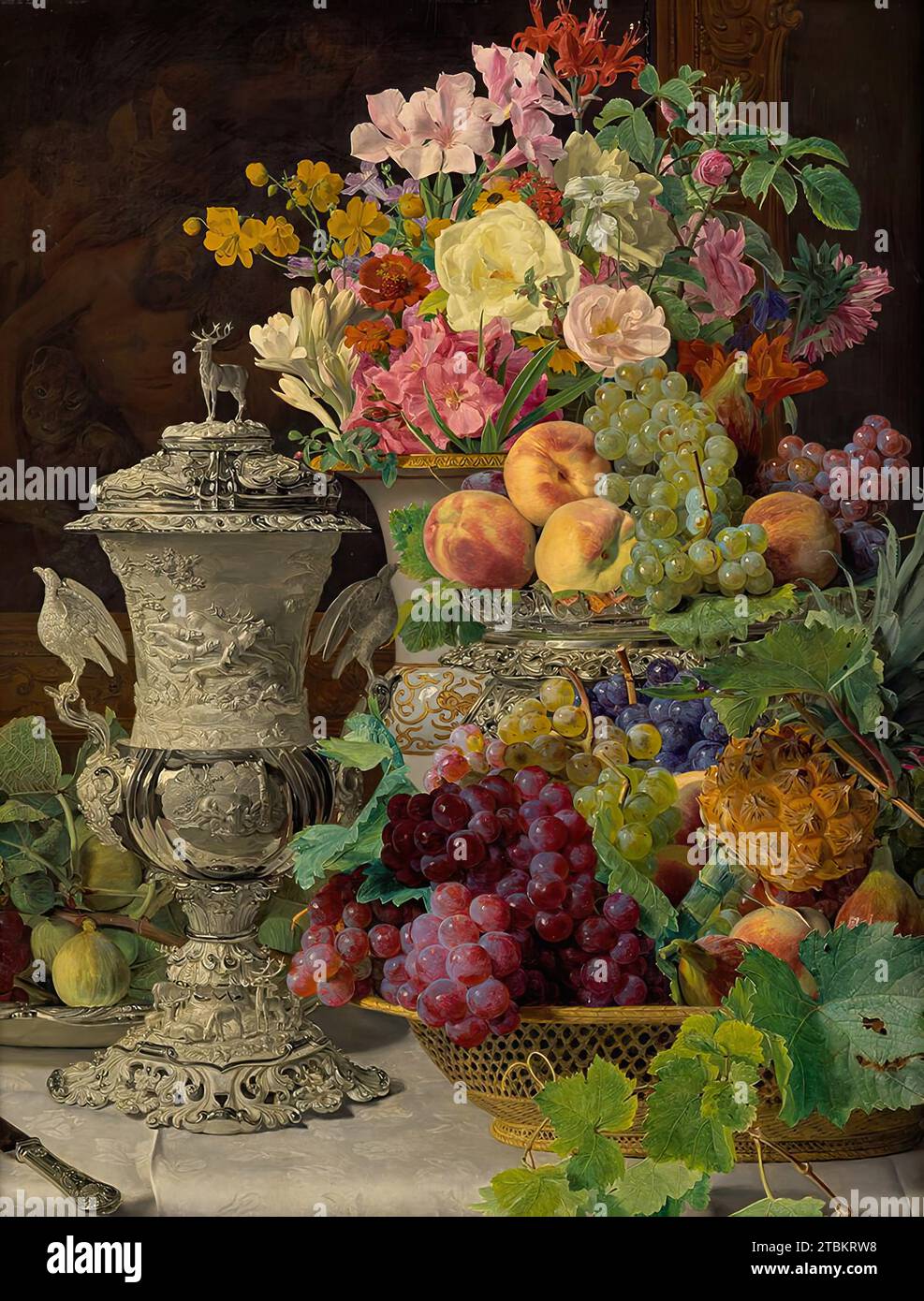 Still life with fruits, flowers and a silver cup, 1839 Stock Photo - Alamy