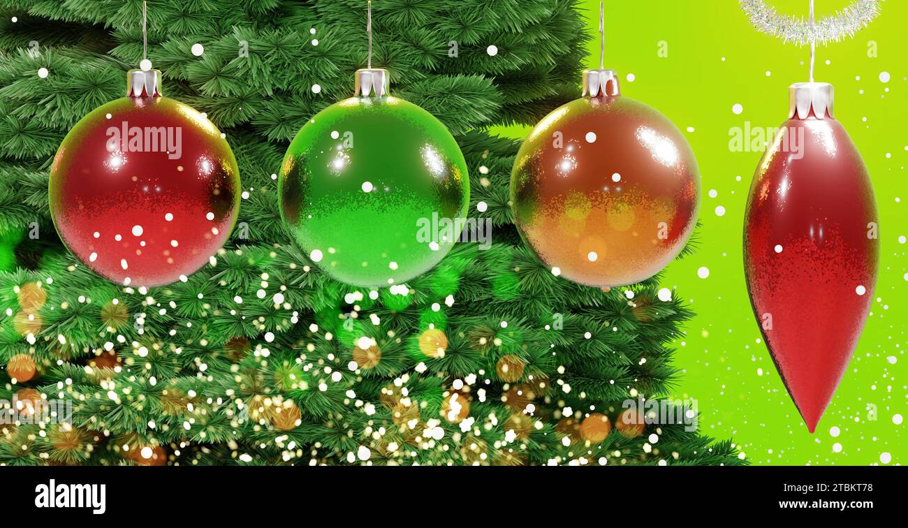 Christmas background with balls and Christmas tree Stock Photo - Alamy