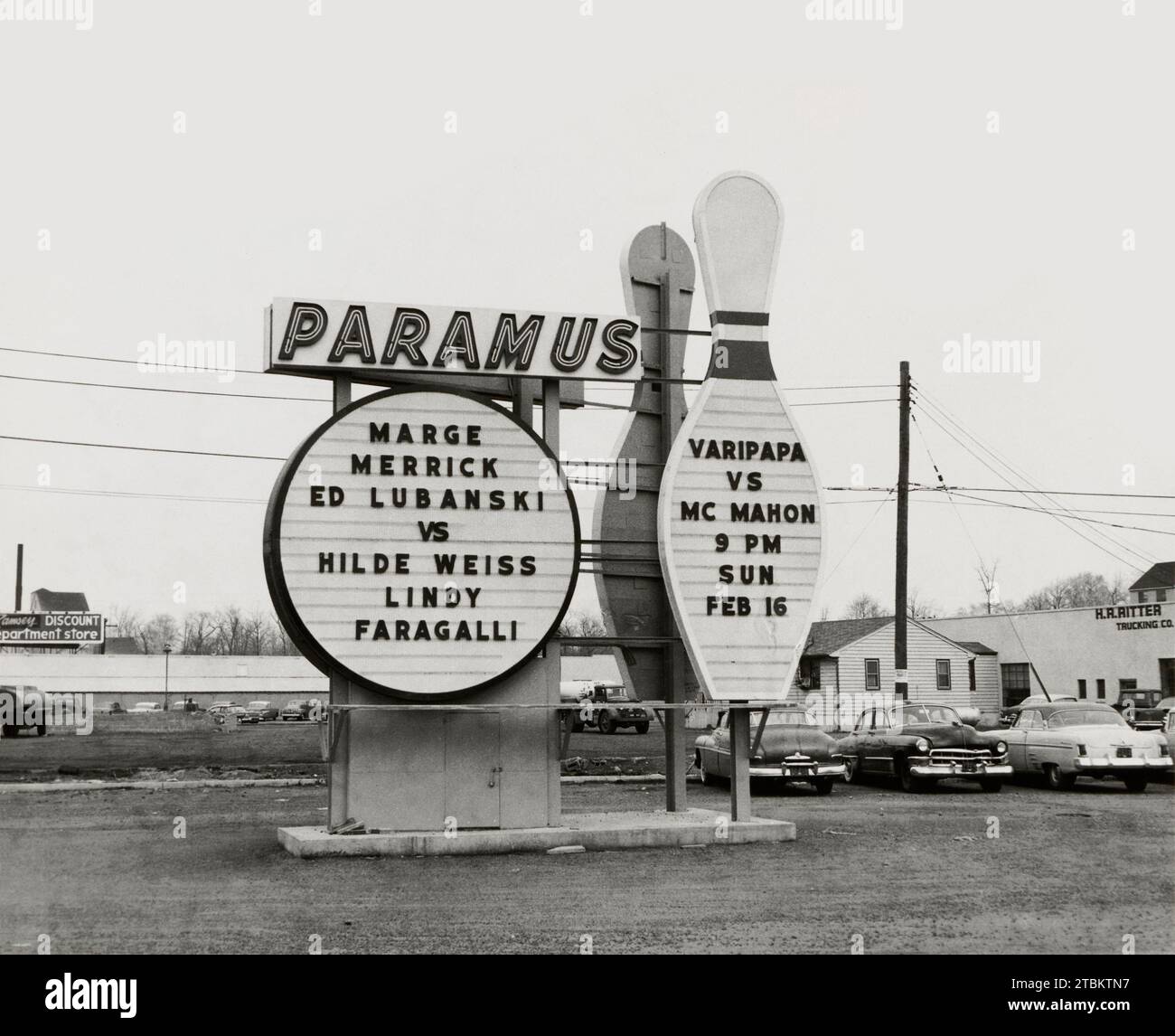 "Photograph of the road sign for the Paramus bowling lanes in Paramus