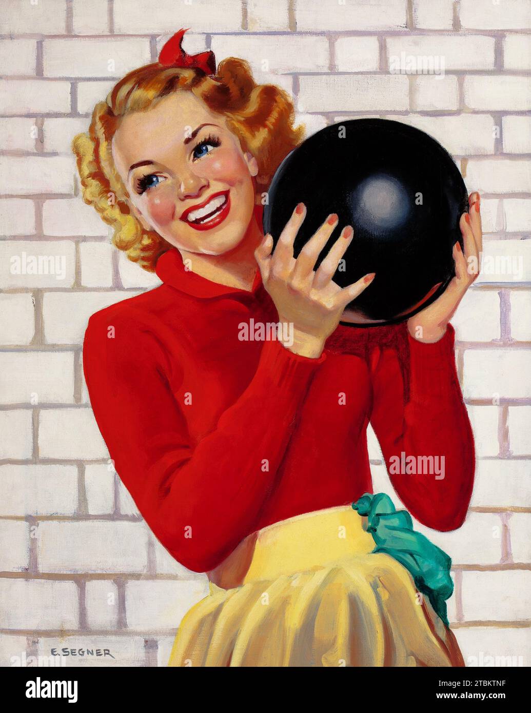 'Looking Pretty (while bowling).  Painted by Ellen Barbara Segner for a calendar. (American, 1901-2001)' Stock Photo