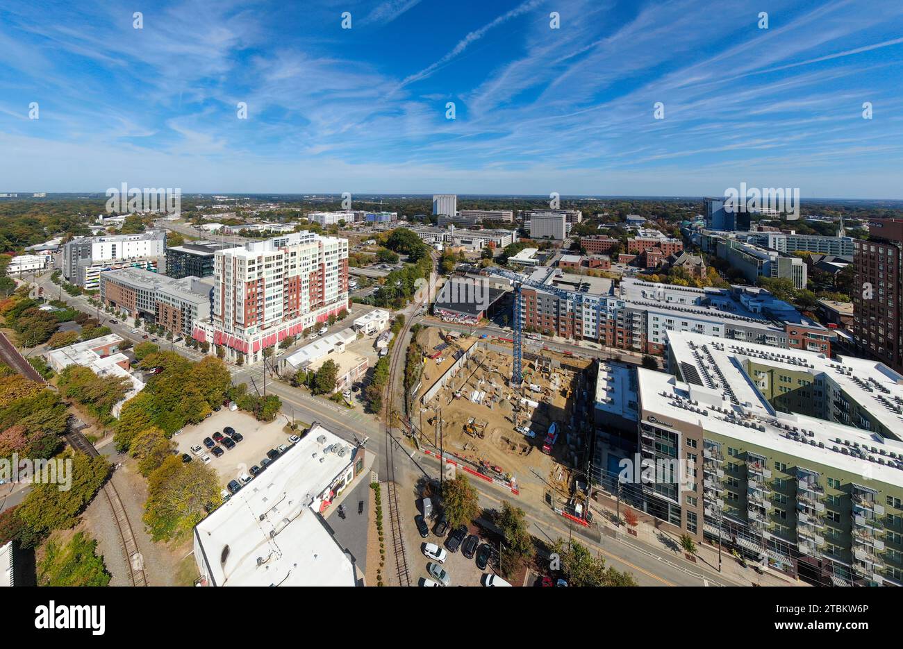 Drone images of downtown raleigh skyline and construction Stock Photo