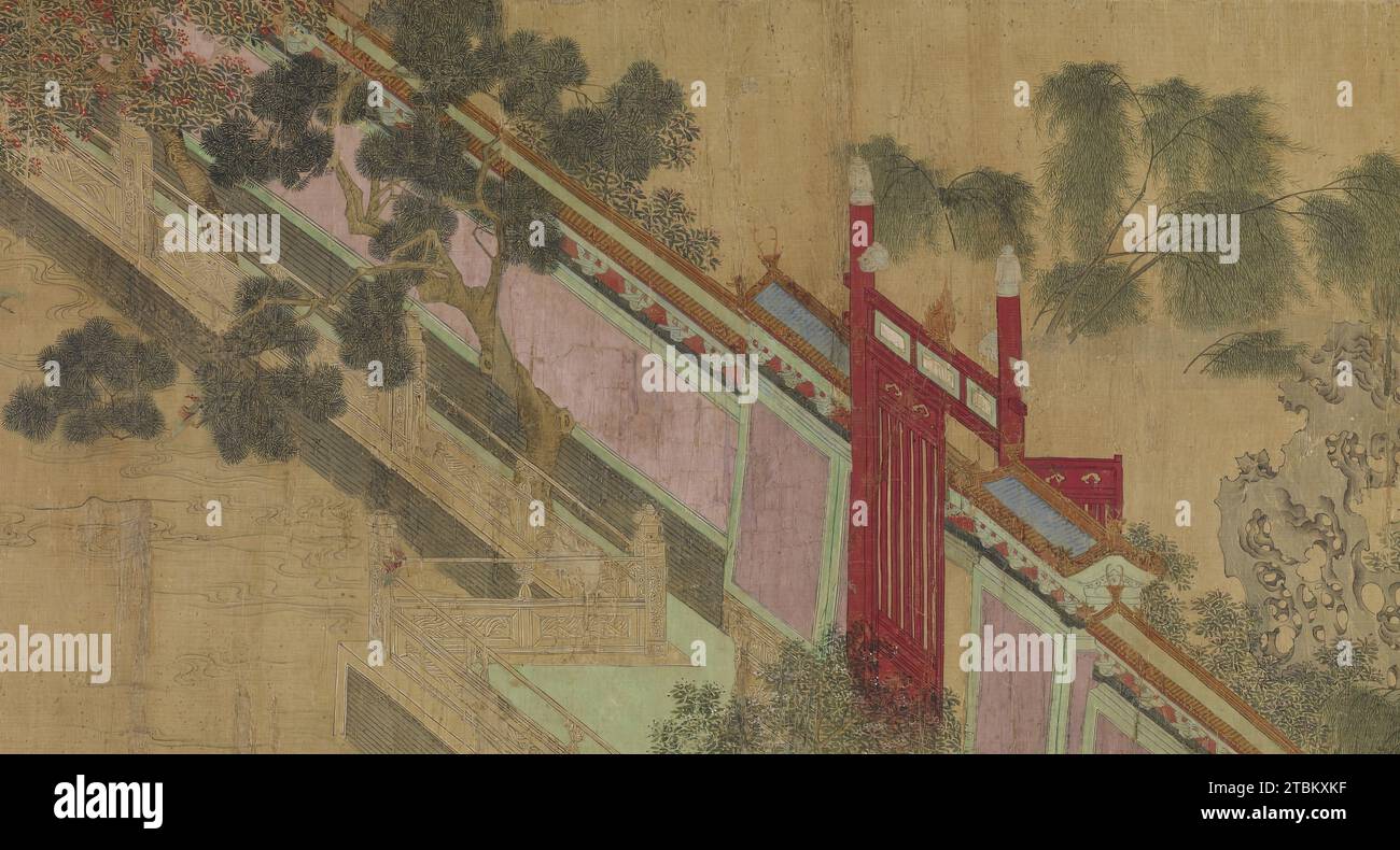 Spring Morning in the Han Palace, 2nd half 17th century. This is a copy of a famous handscroll (in the National Palace Museum, Taipei, Taiwan) by the Ming-dynasty artist Qiu Ying [Ch'iu Ying]. It depicts imperial life at its most idyllic. During the years of the Qing [Ch'ing] dynasty, copies of Qiu Ying's painting were popular because they were an excellent guide to elegant behaviour. Stock Photo