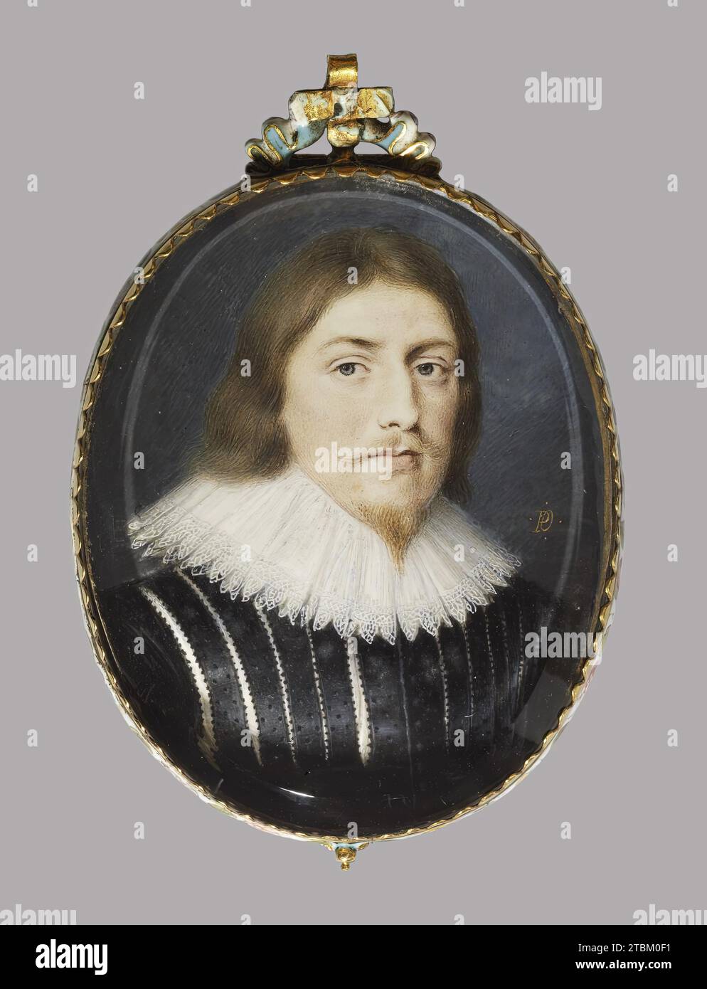 George Calvert, First Lord Baltimore, c1615-1620. Miniature portrait of George Calvert, 1st Baron Baltimore (1580-1632), an English peer and politician. Calvert was a member of parliament and served as Secretary of State under King James I. Stock Photo