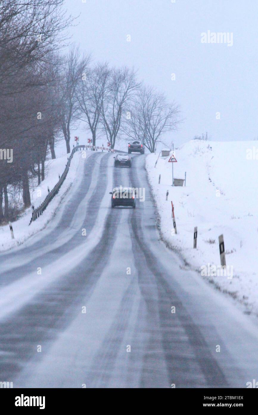 Winter time, car traffic, Saxony, Germany Stock Photo