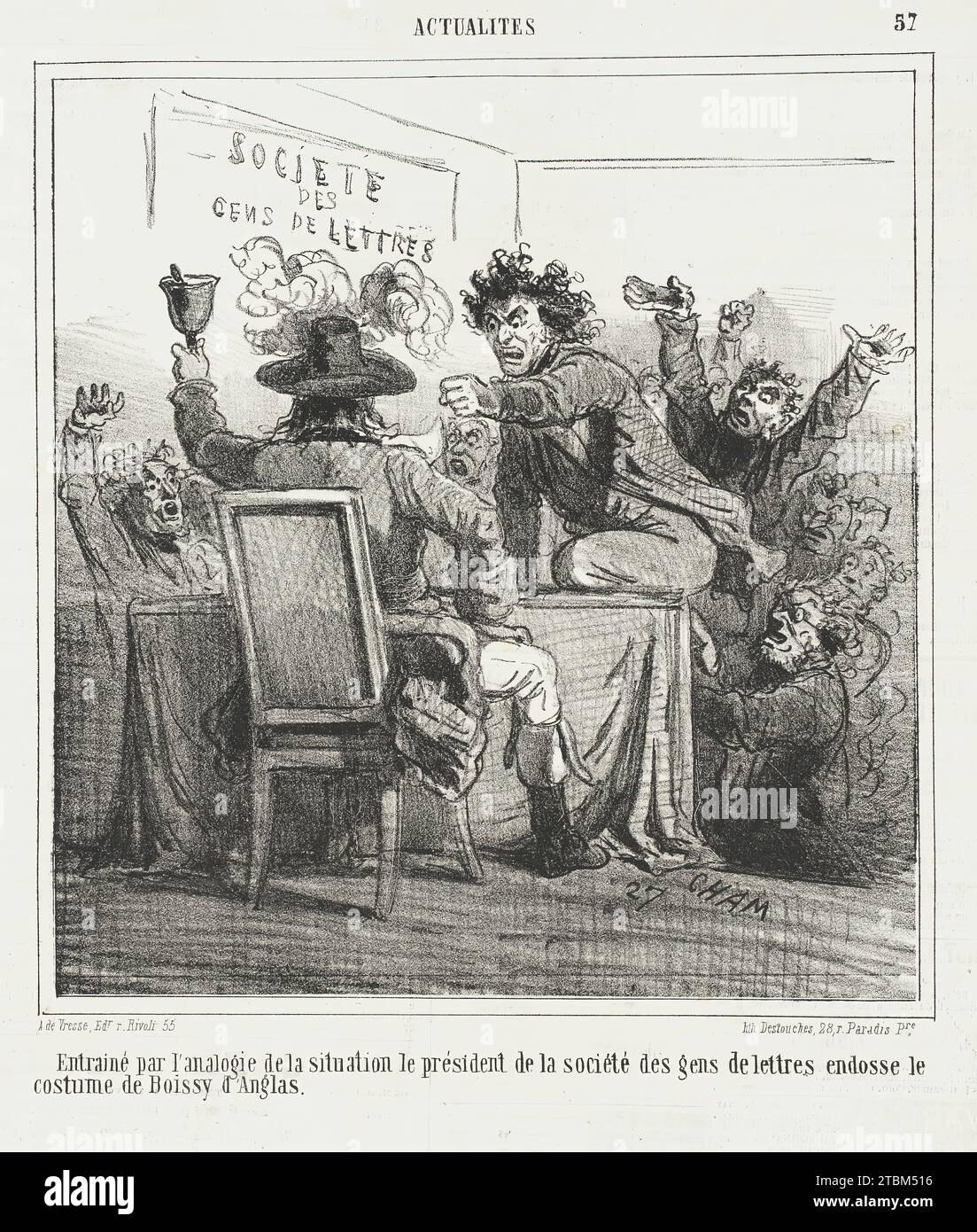 Entrain&#xe9; par l'analogie de la situation le pr&#xe9;sident de la soci&#xe9;t&#xe9; des gens de lettres endosse le costume de Boissy d'Anglas, 1866. From Actualit&#xe9;s. Stock Photo