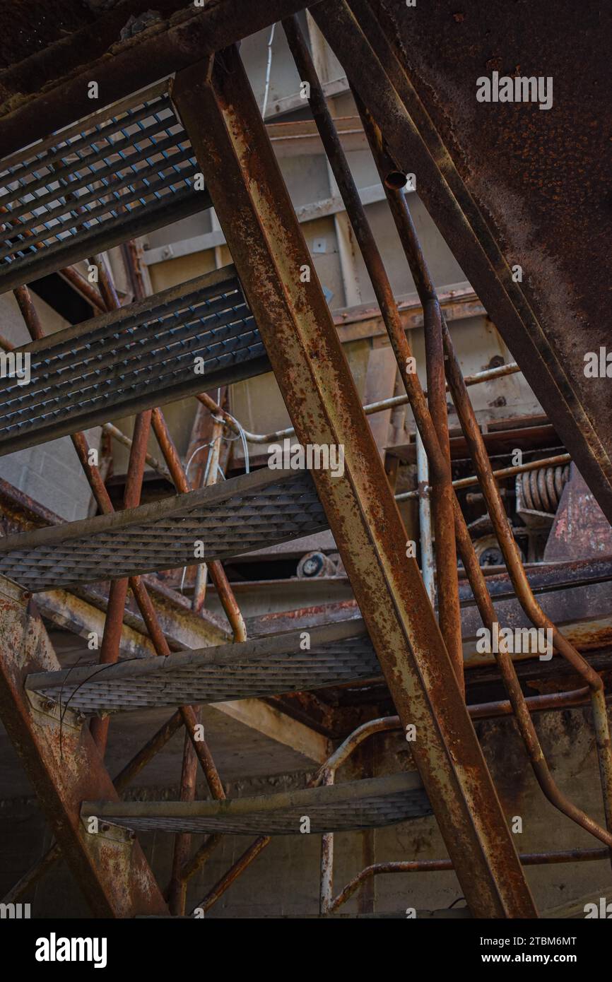 Rusted stairs, old loading ramp, Wachtl railway, Kiefersfelden, Germany ...