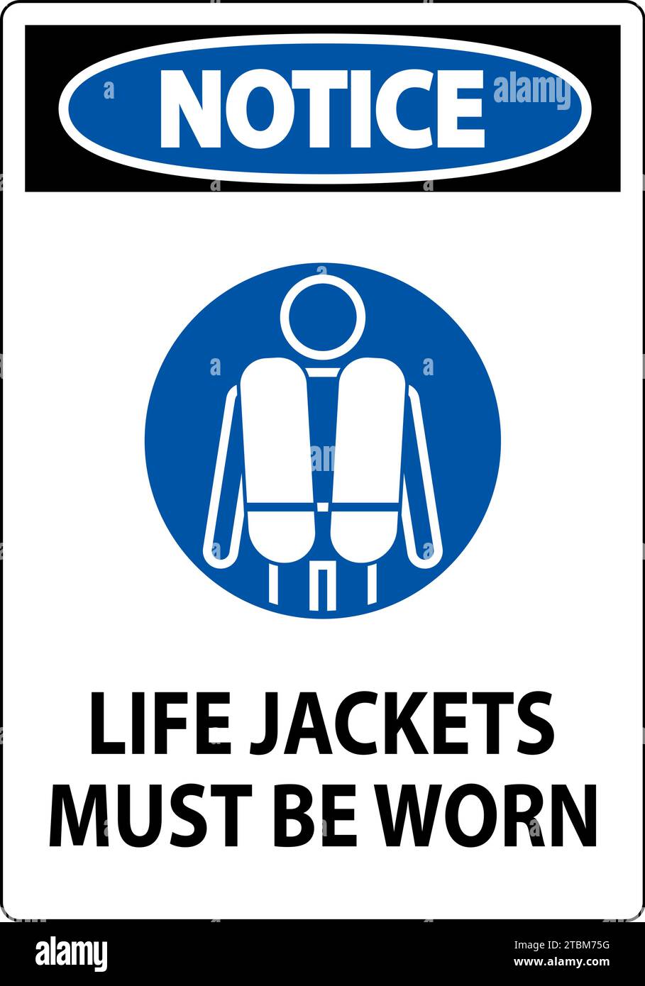Water Safety Sign Notice, Life Jackets Must Be Worn Stock Vector