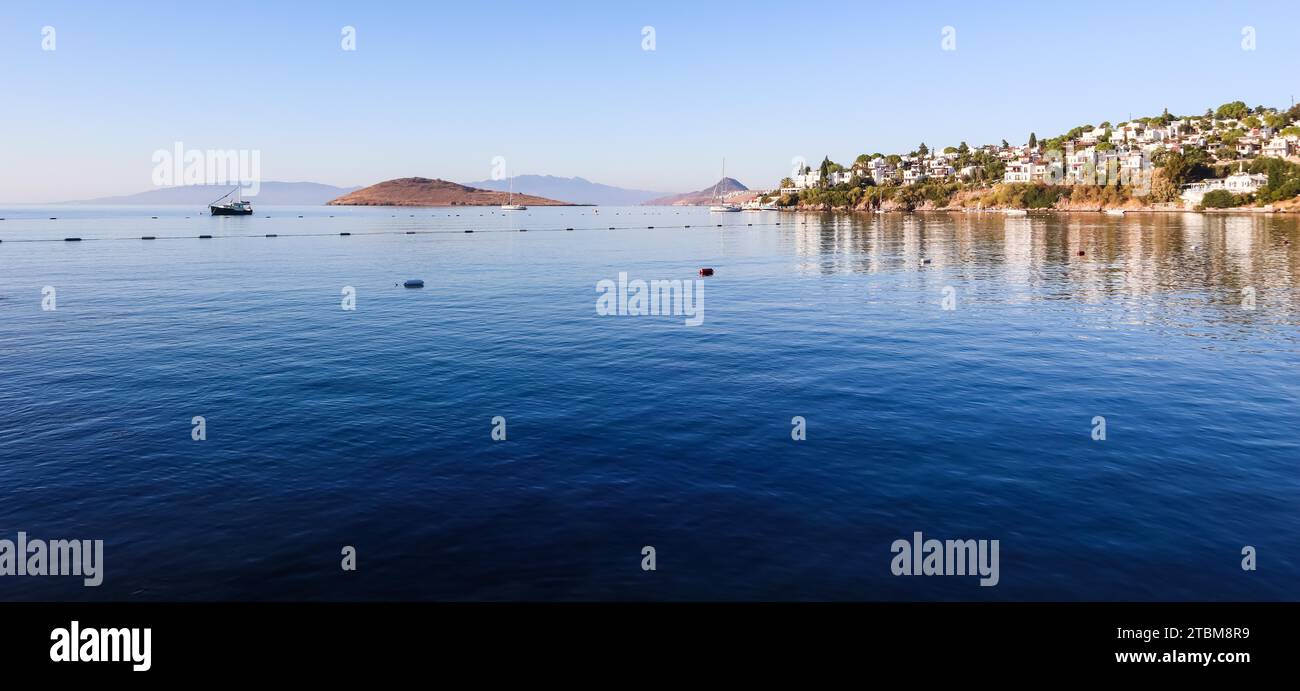 Aegean coast with marvelous blue water, islands, mountains and small