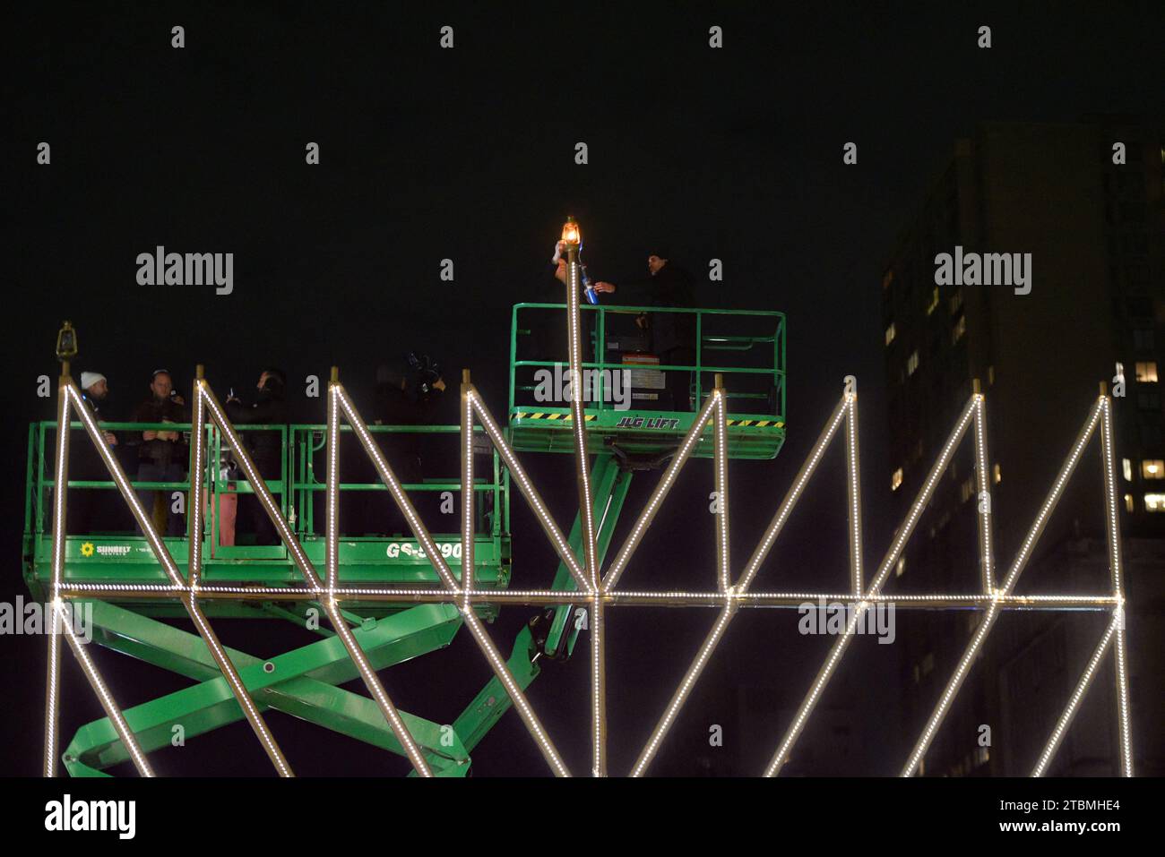 The world's largest Hanukkah menorah is lit on the first night of