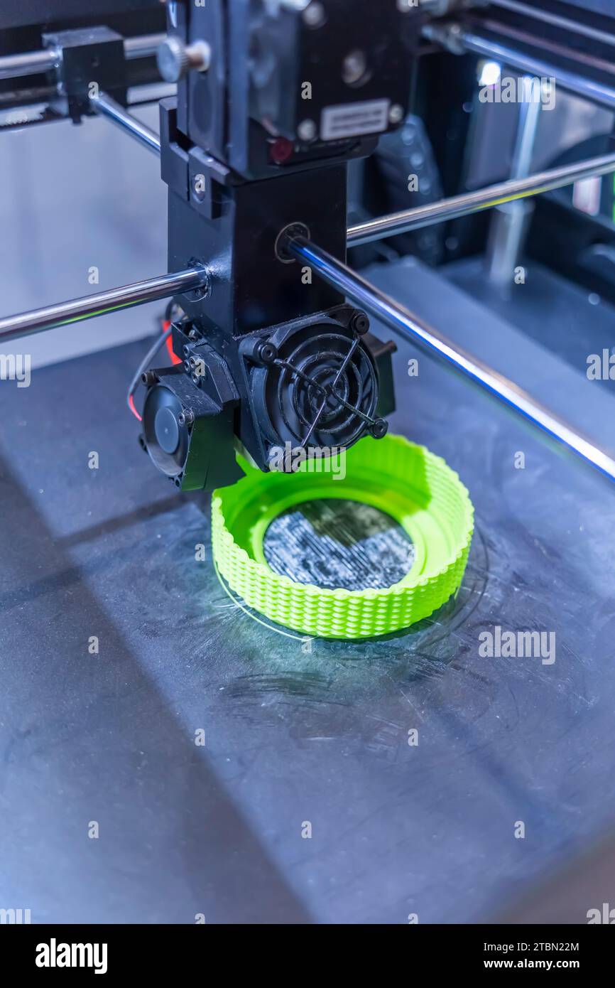 Modern 3D printer printing figure close-up macro Stock Photo