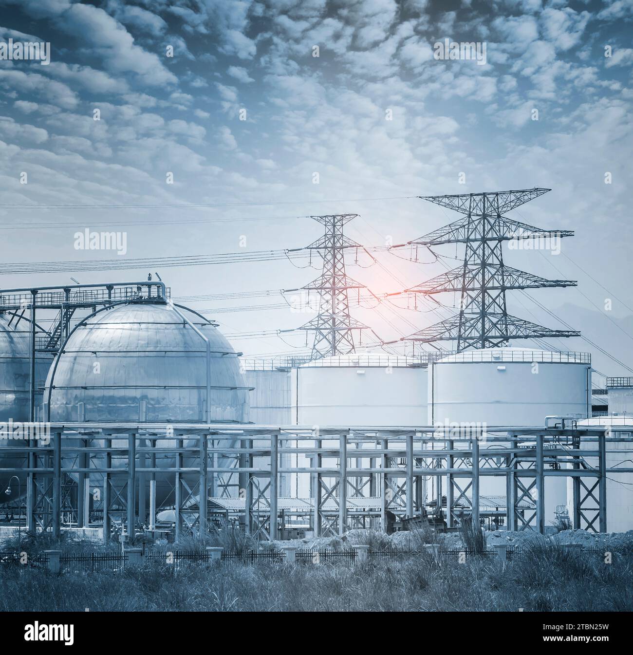 Factory Gas Example gas processing factory. landscape with gas and oil industry Stock Photo ...