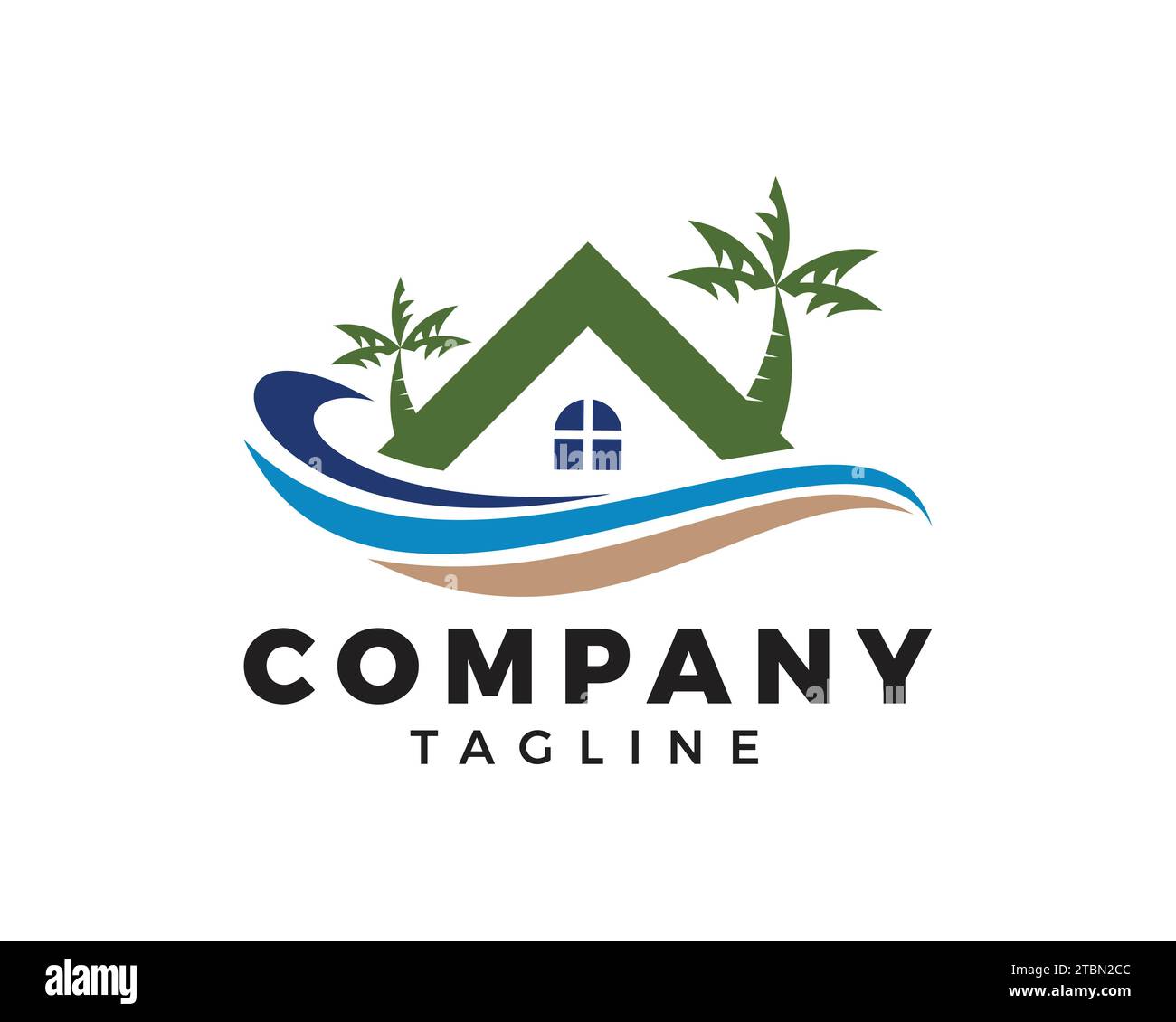 Beach House Logo Design Template Stock Vector
