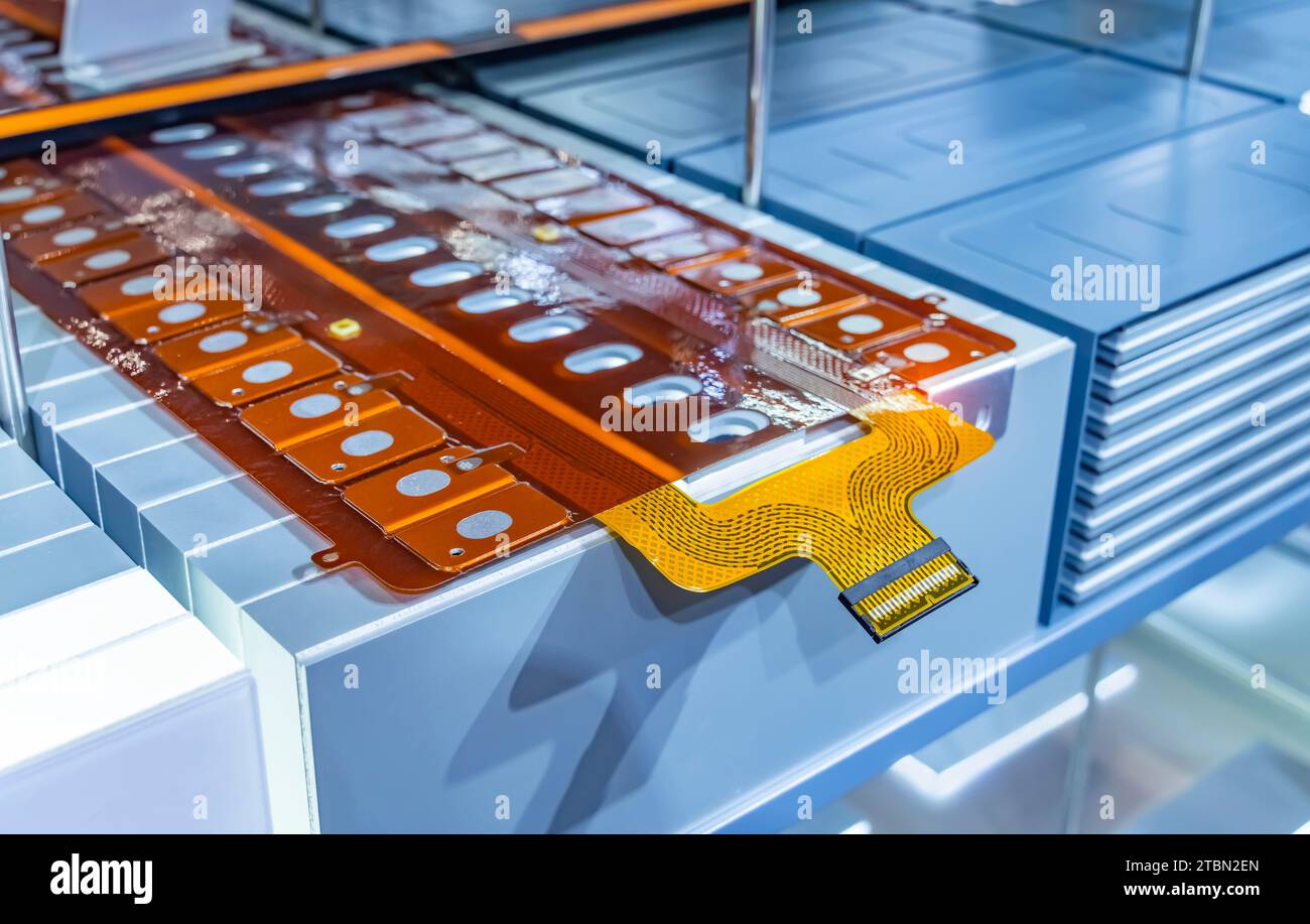 Electric car lithium battery pack and power connections Stock Photo Alamy