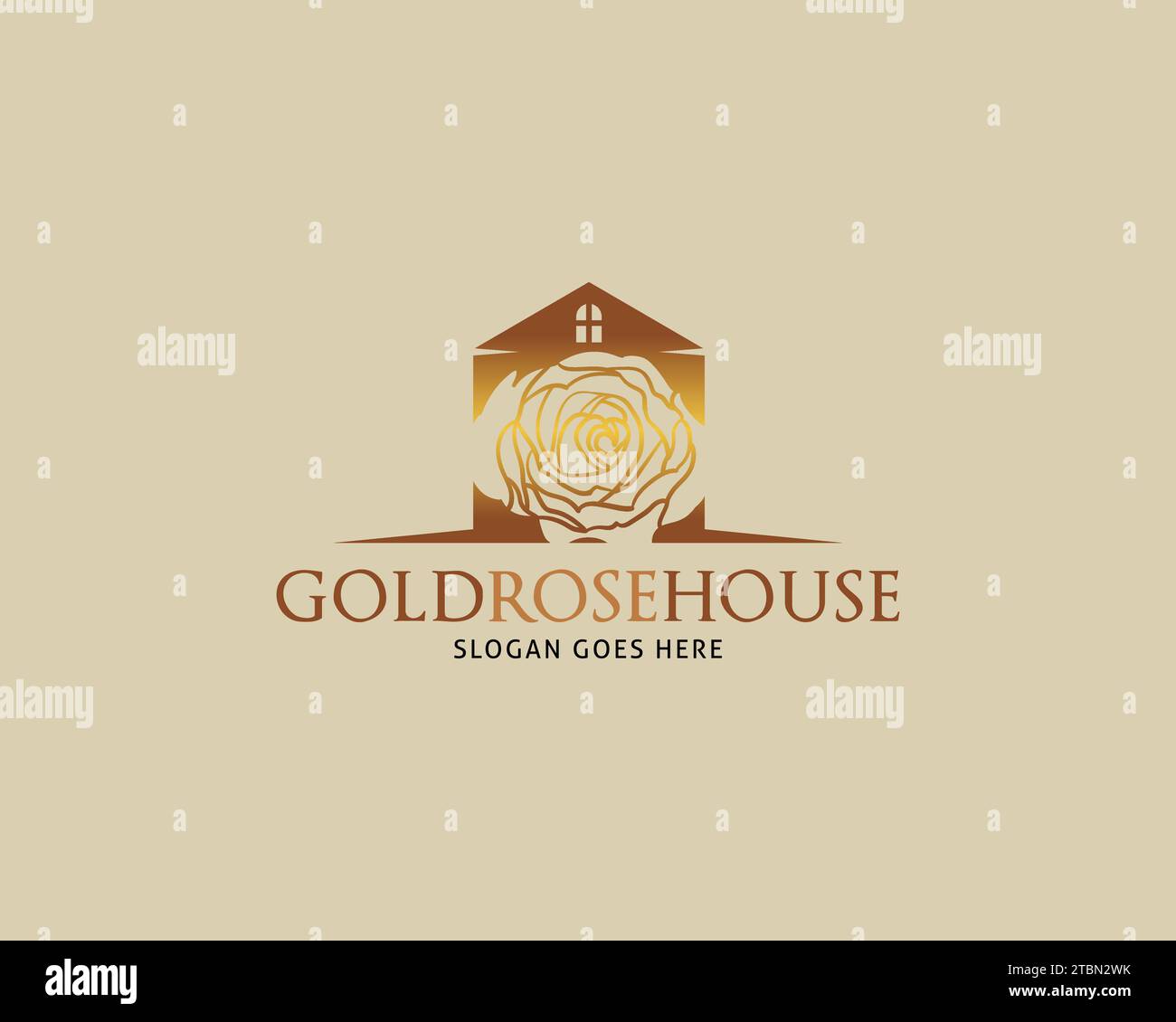 Golden Rose House Vector Logo Design Template Stock Vector