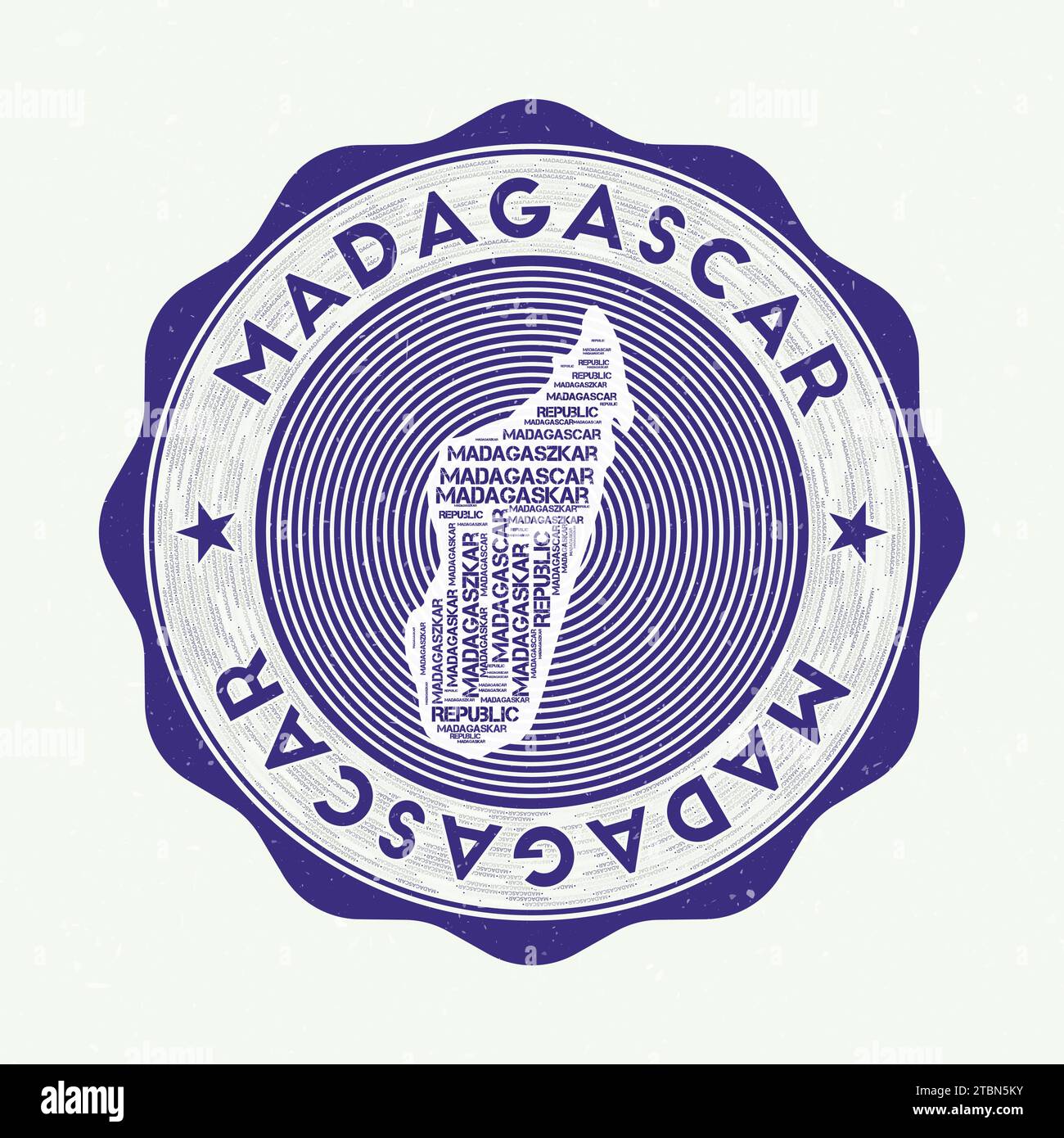 Madagascar seal. Country round logo with shape of Madagascar and ...