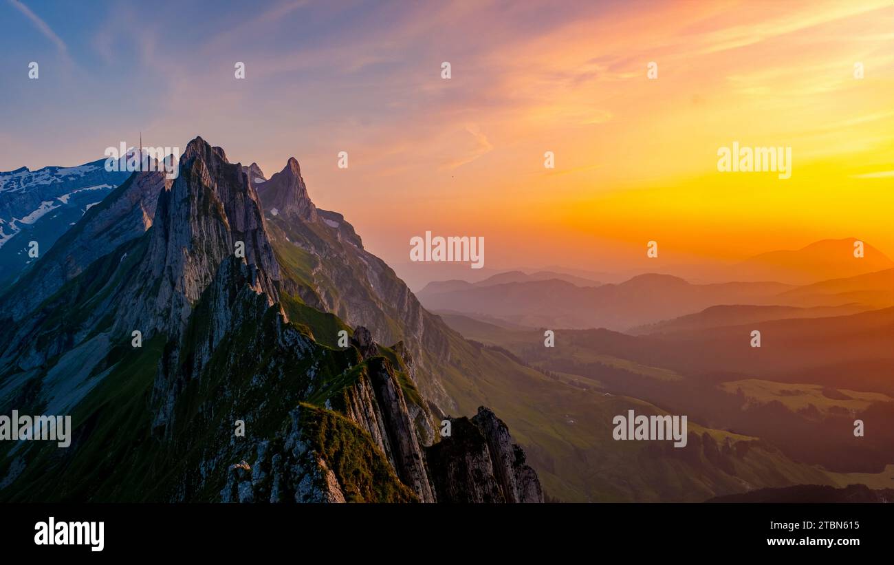Schaeffler Mountain Ridge Swiss Alpstein, Appenzell Switzerland during ...