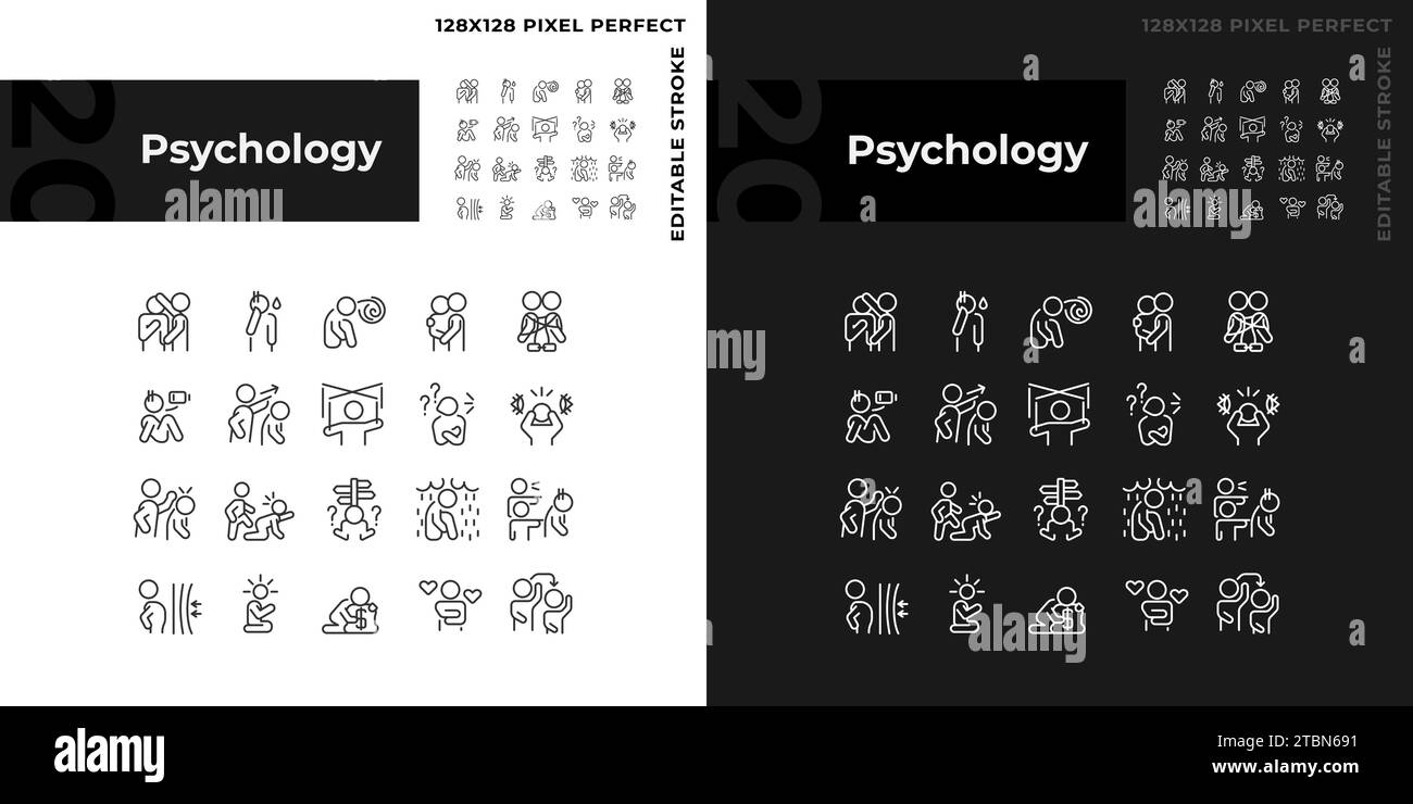 2D pixel perfect white and black psychology icons Stock Vector Image ...