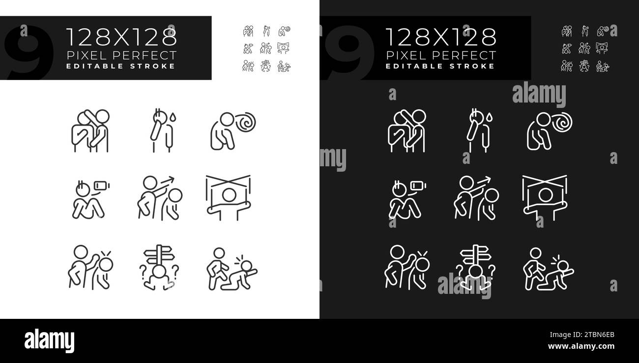 Editable pixel perfect white and black psychology icons set Stock ...