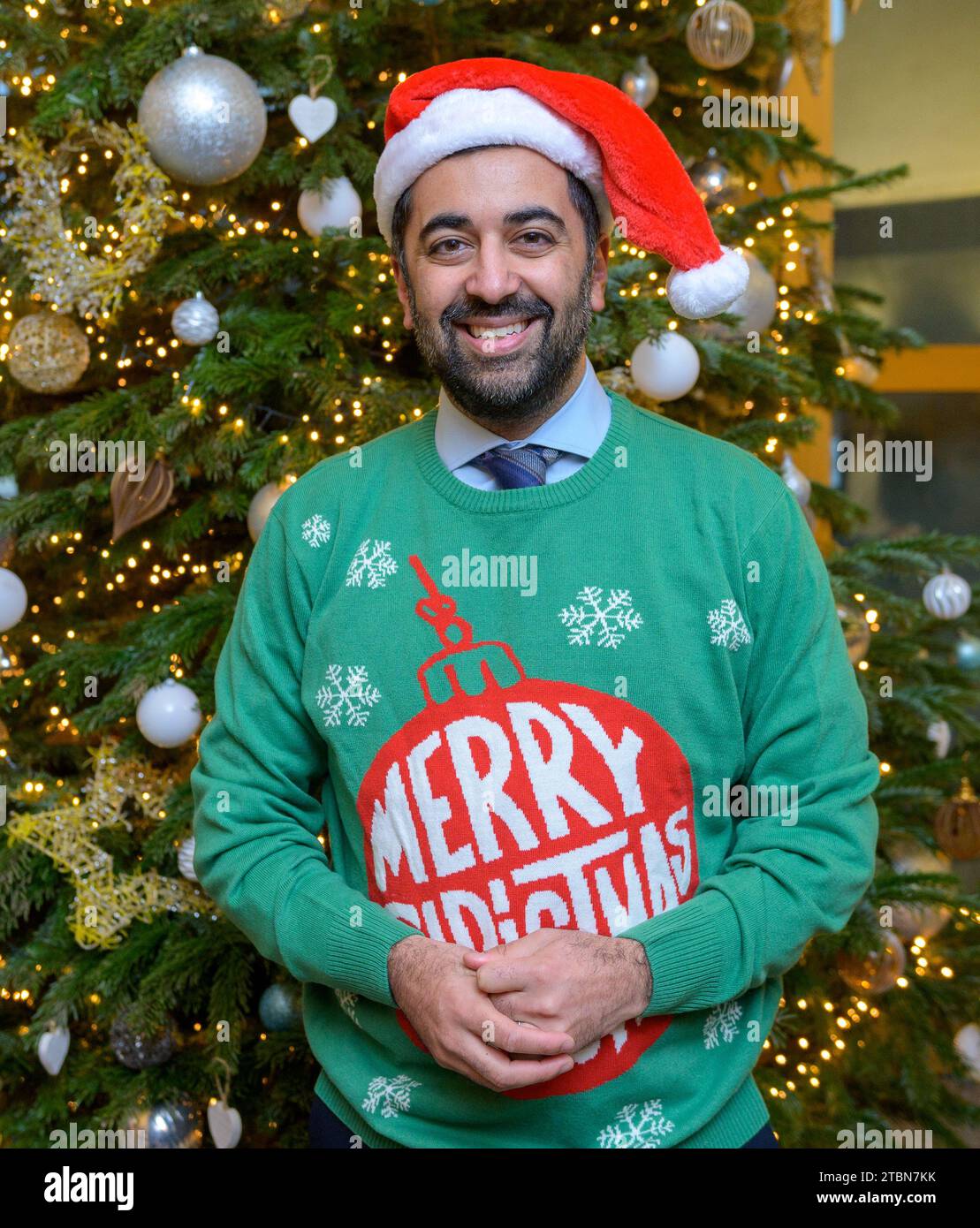 All images © Sandy Young Photography  Save the Children Christmas Jumper Day. PICTURED Party leaders at The Scottish Parliament wearing Christmas jumpers in support of Save the Children.   Frist Minister Humza Yousaf SNP Stock Photo