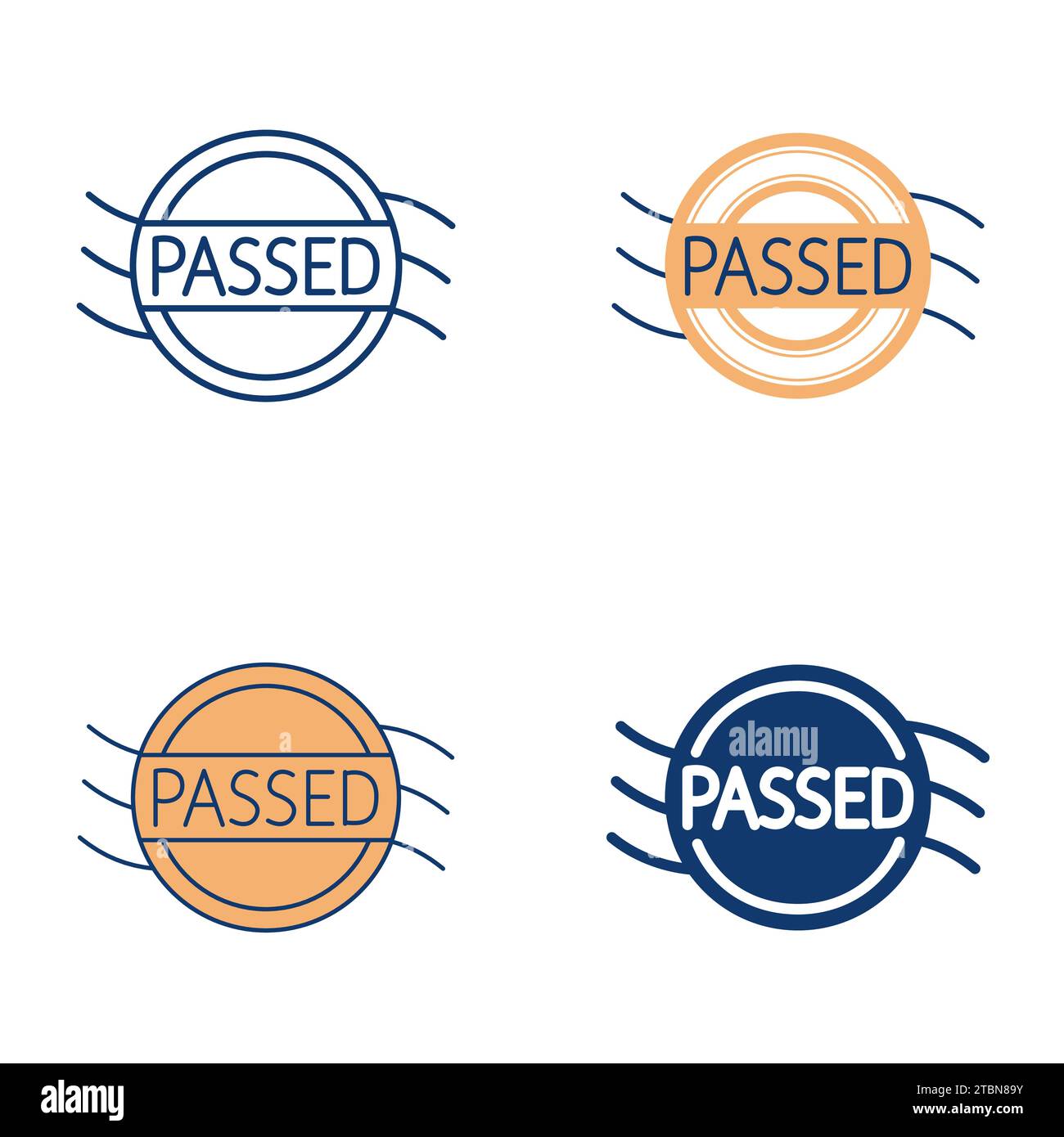 Control Passed Rubber Stamp Icon Set In Flat And Line Style Approved