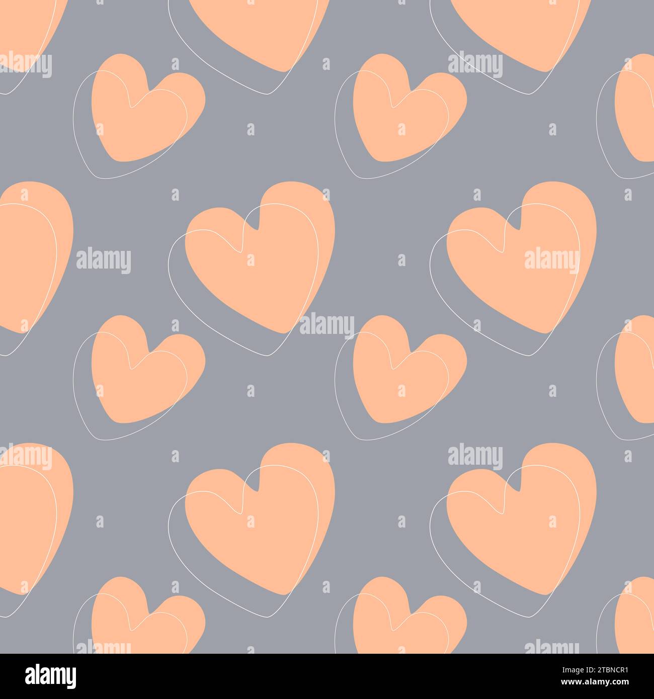 Love hearts peach fuzz trend color 2024 seamless gray background. Cute romantic hearts background. Valentines Day holiday background texture, romantic Stock Vector
