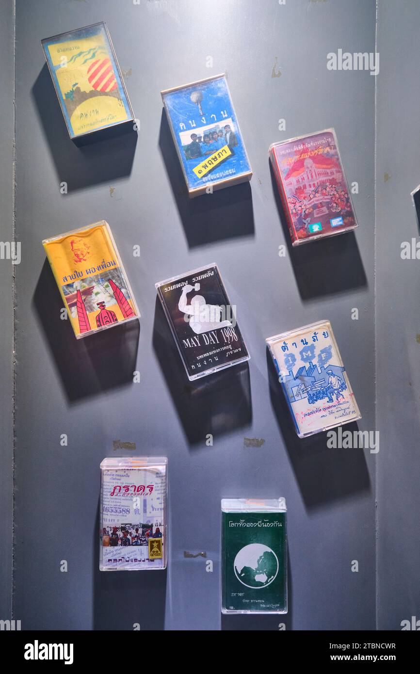 A display of various cassette tapes from local, independent artists. At