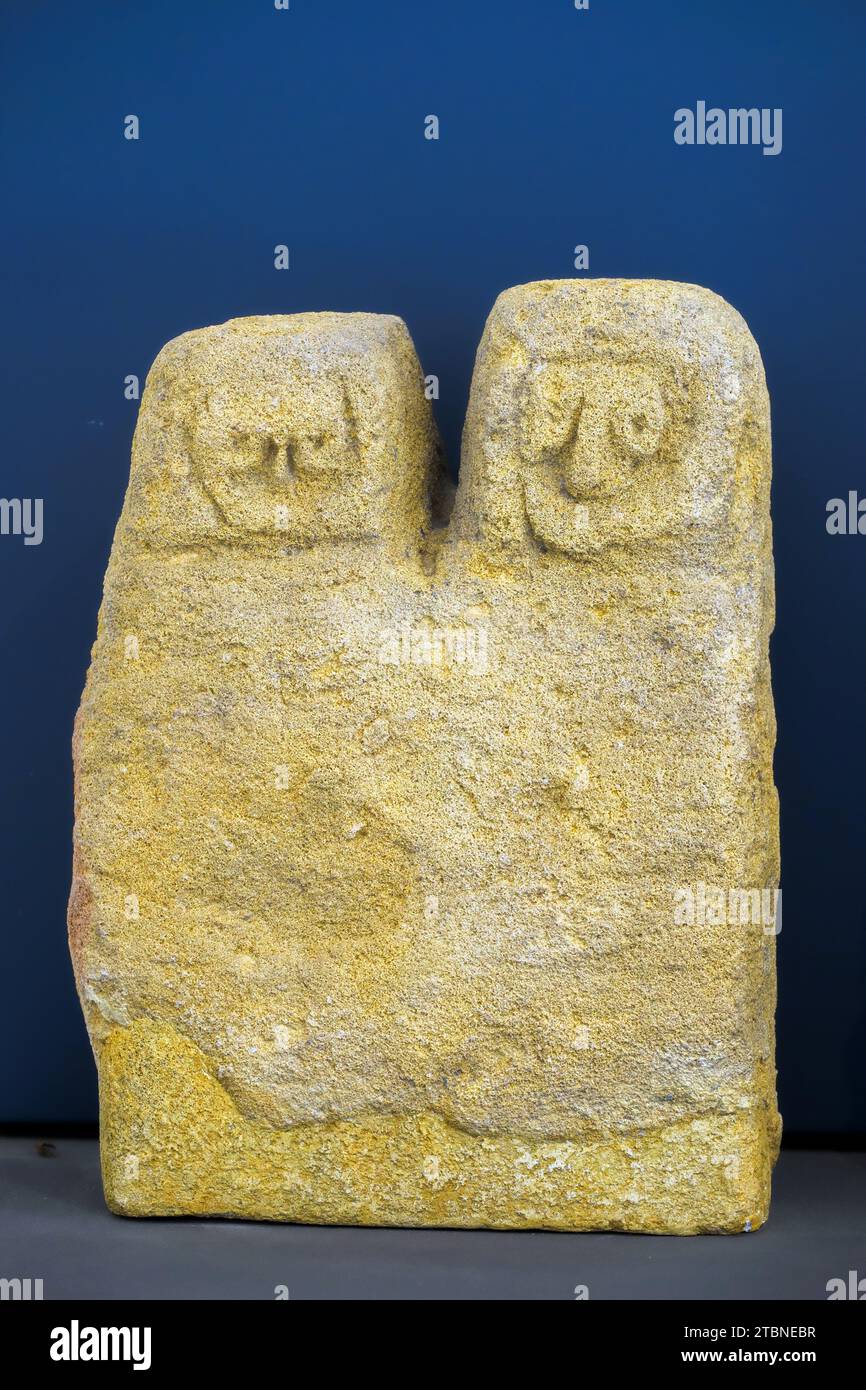 Stele representing in a naturalistic or stylised manner a divine couple, which is interpreted as a representation of Zeus/Demeter or Hades/Persephone - Antonino Salinas Regional Archaeological Museum - Palermo, Sicily Stock Photo