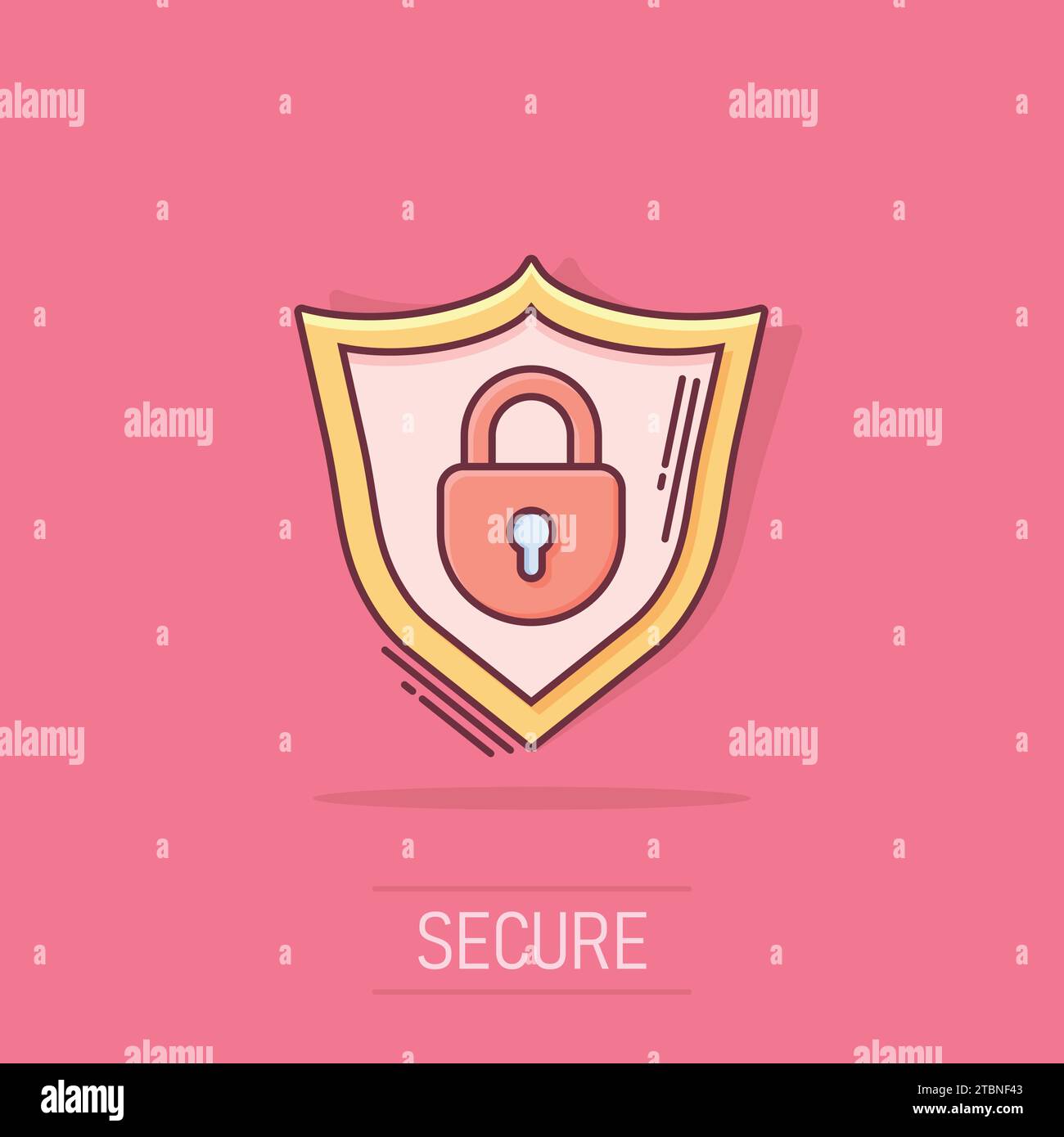 Vector cartoon lock with shield security icon in comic style ...