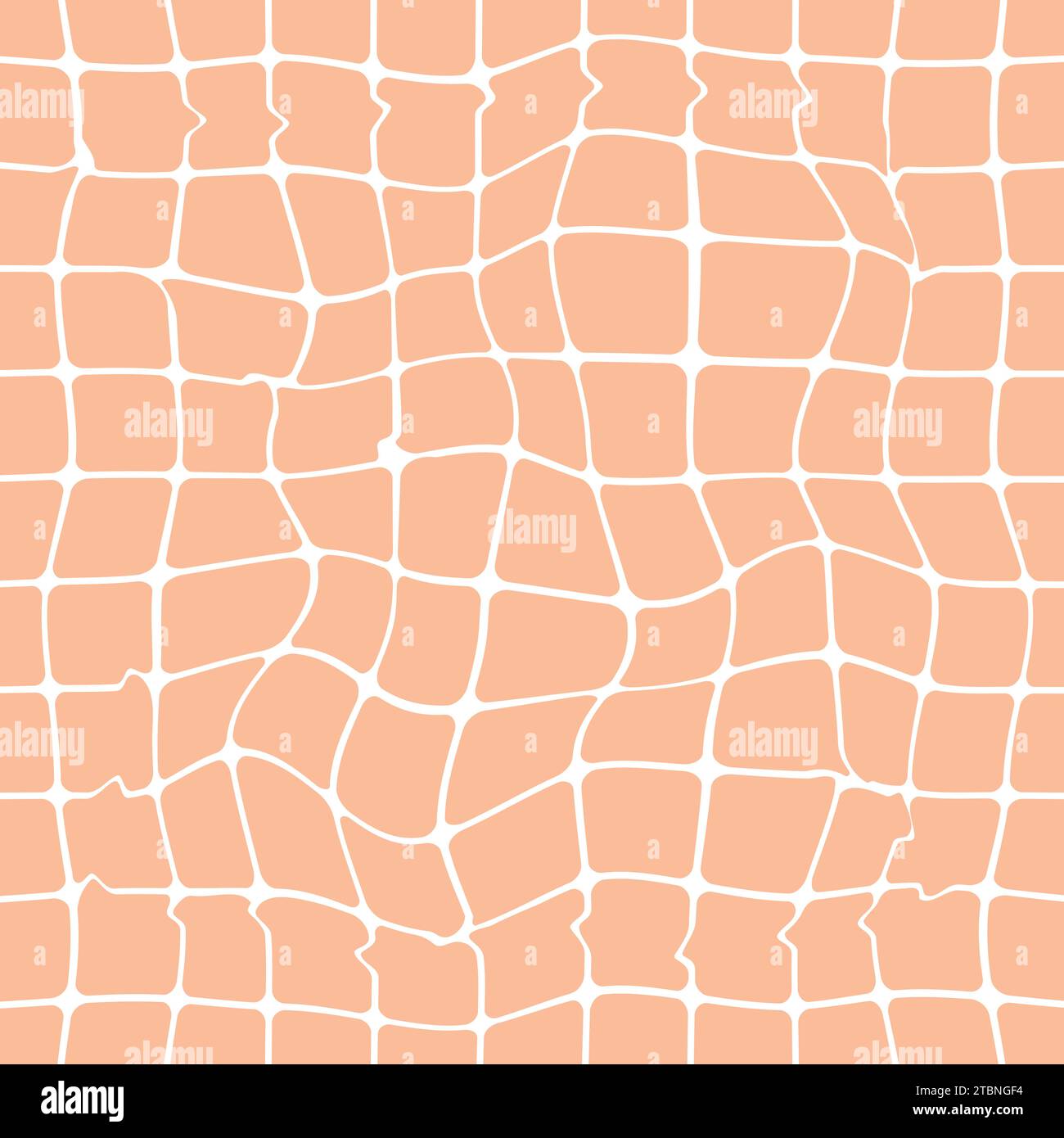 Minimalist bright mosaic seamless pattern. Peach Fuzz wavy distorted grid on a white background.Ideal for printing baby clothes, textiles, fabrics, wr Stock Vector