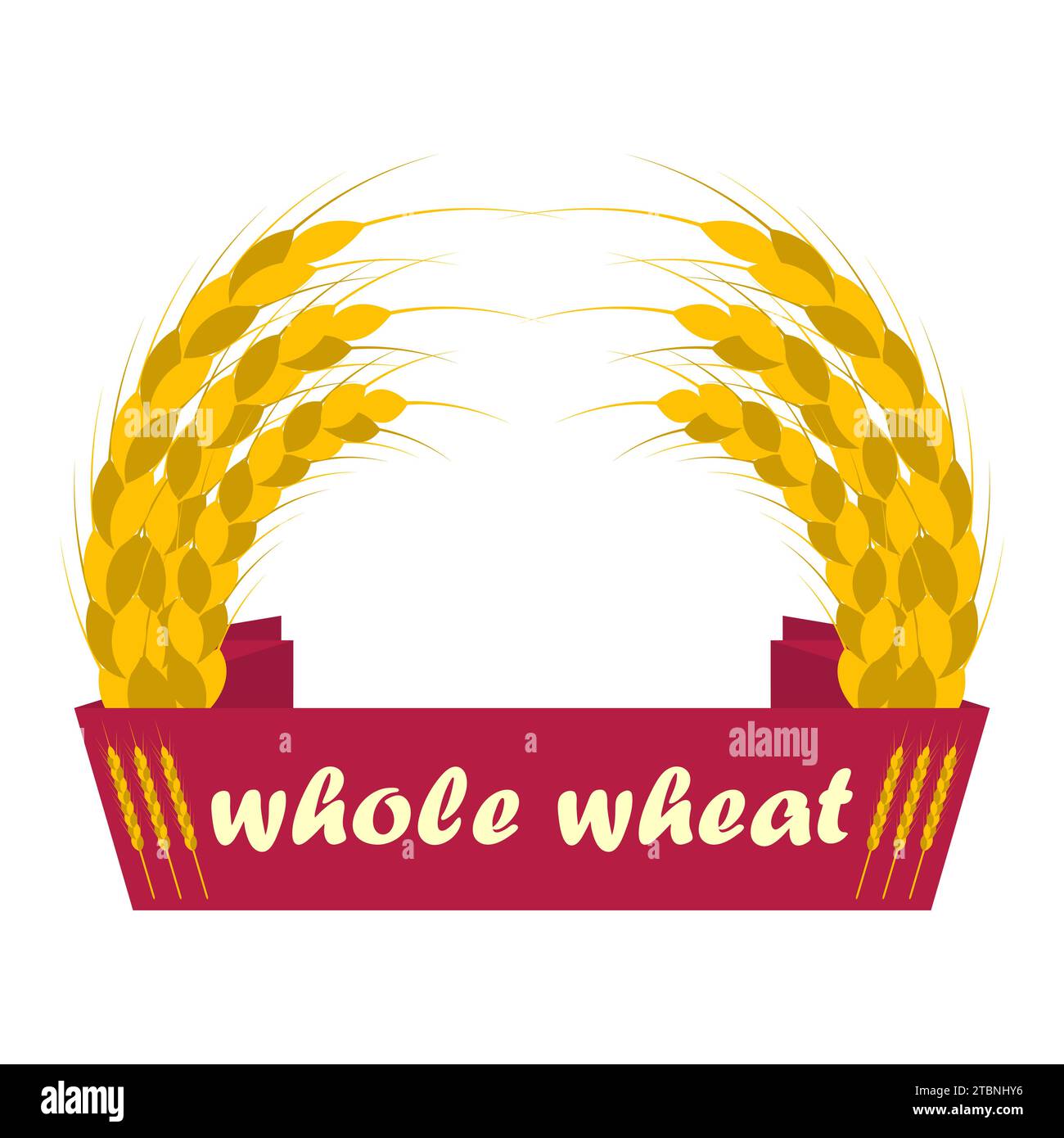 Wheat ears logo. Ribbon with the inscription whole wheat. Round shapes ...