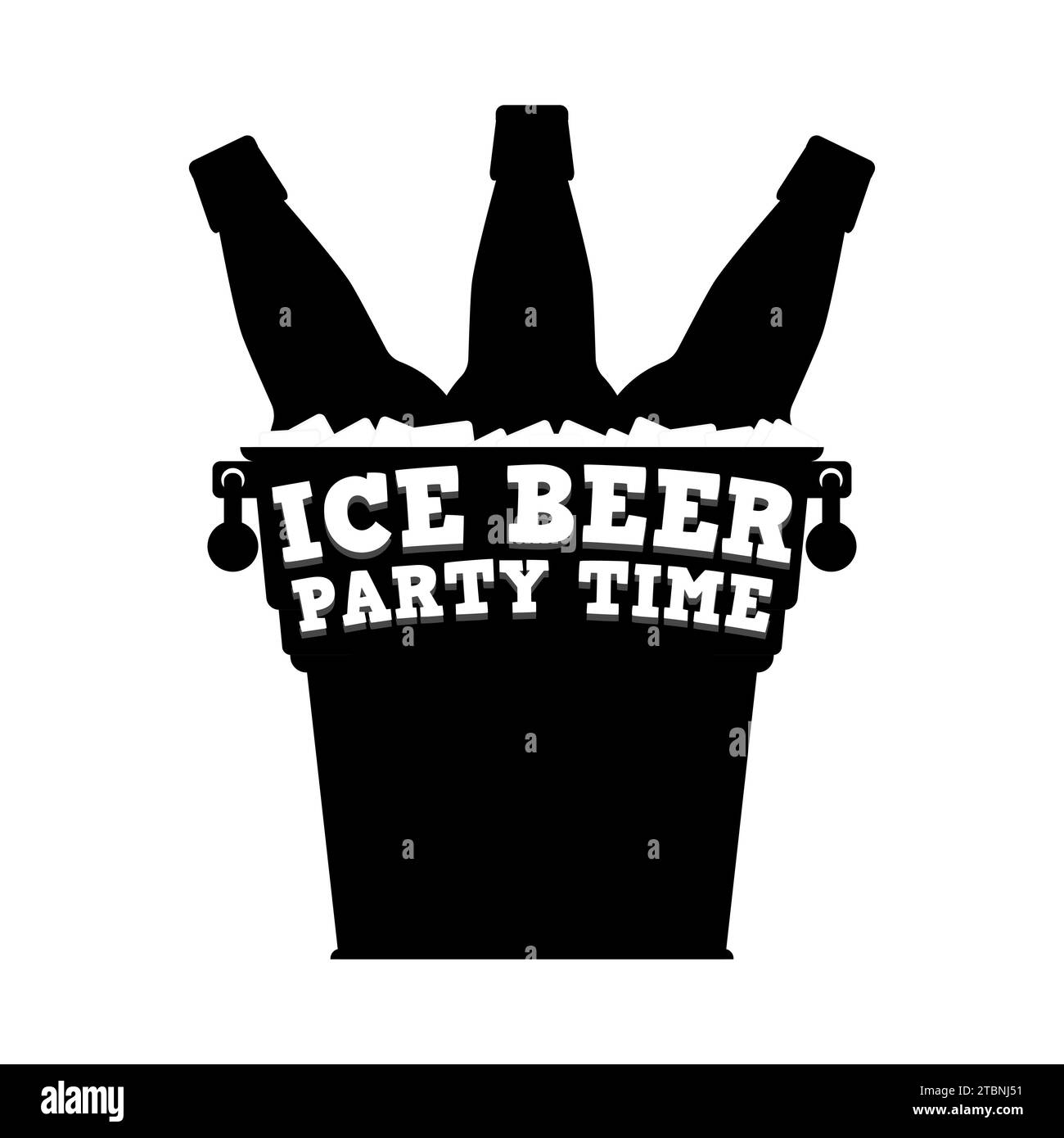 Ice beer and party time. Inscription on a metal bucket with bottles