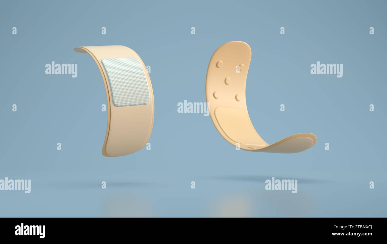 Two Bandage on air Icon Isolated. Simple Medical Patch Sign. Cartoon Minimalism Style. 3D Render Illustration. Stock Photo