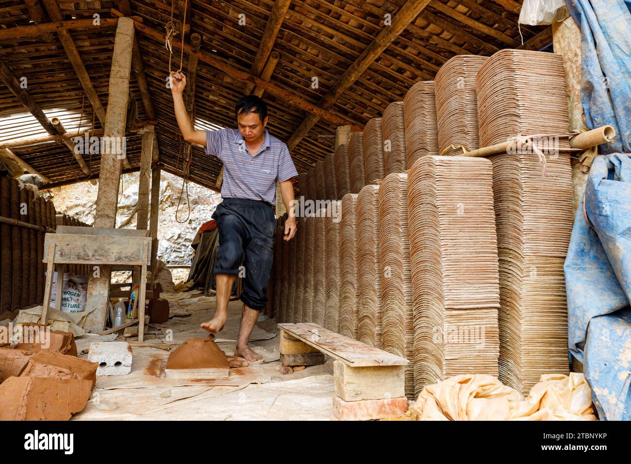 Tiles are handmade in Bac Son in Vietnam Stock Photo