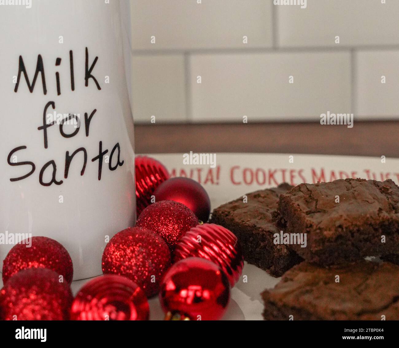 Close up of a bottle of milk for santa and brownies Stock Photo