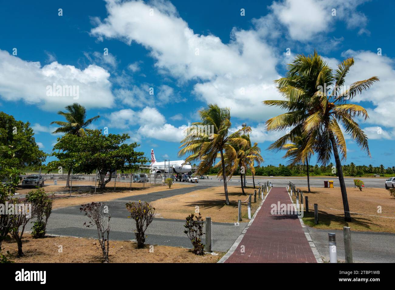 View of a Virgin Australia Airbus A320 airliner at Cocos (Keeling) Islands airport, Australia